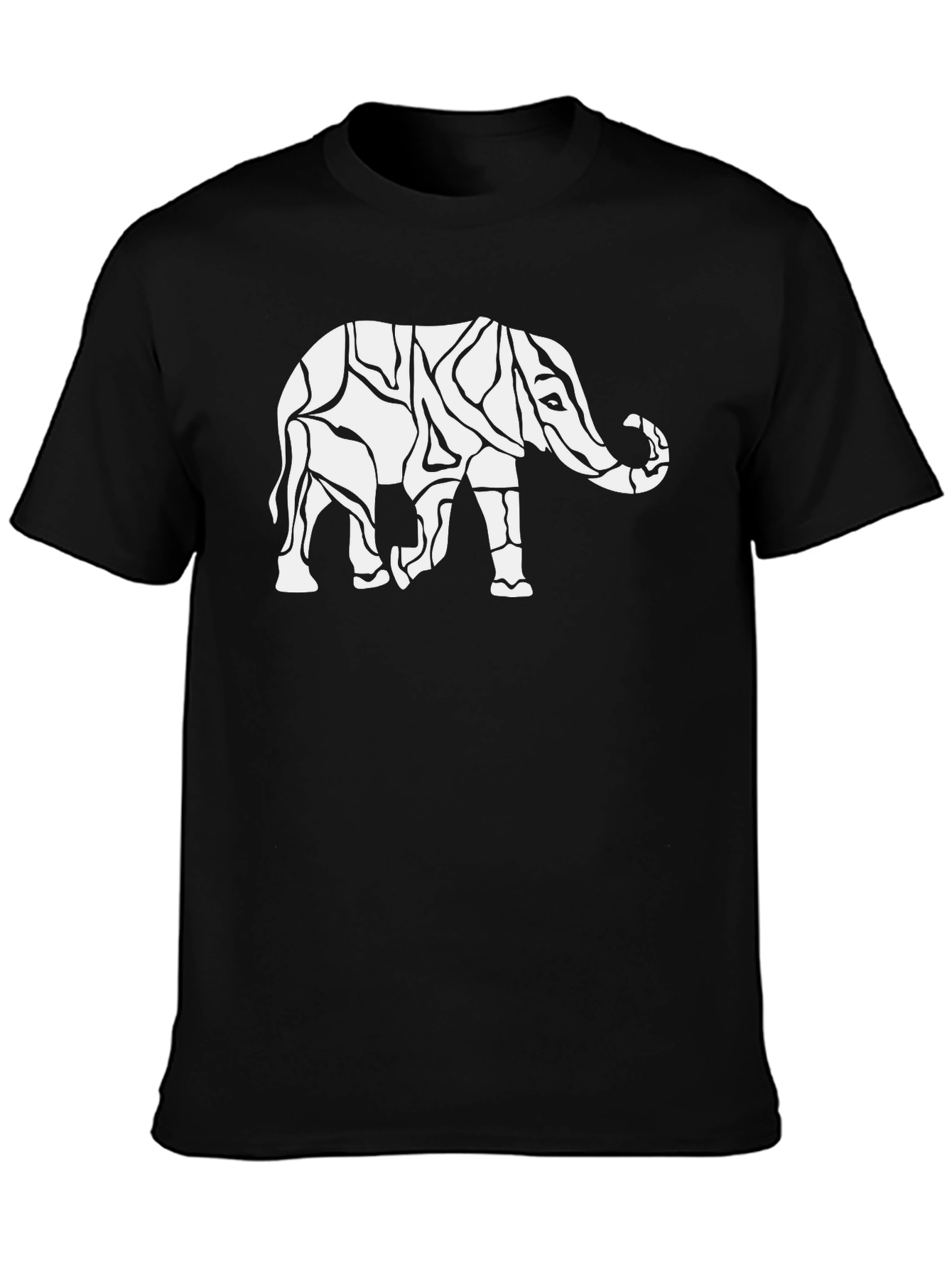 Abstract Elephant Print Black T-Shirt