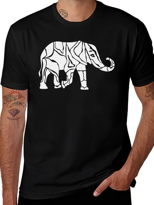 Abstract Elephant Print Black T-Shirt