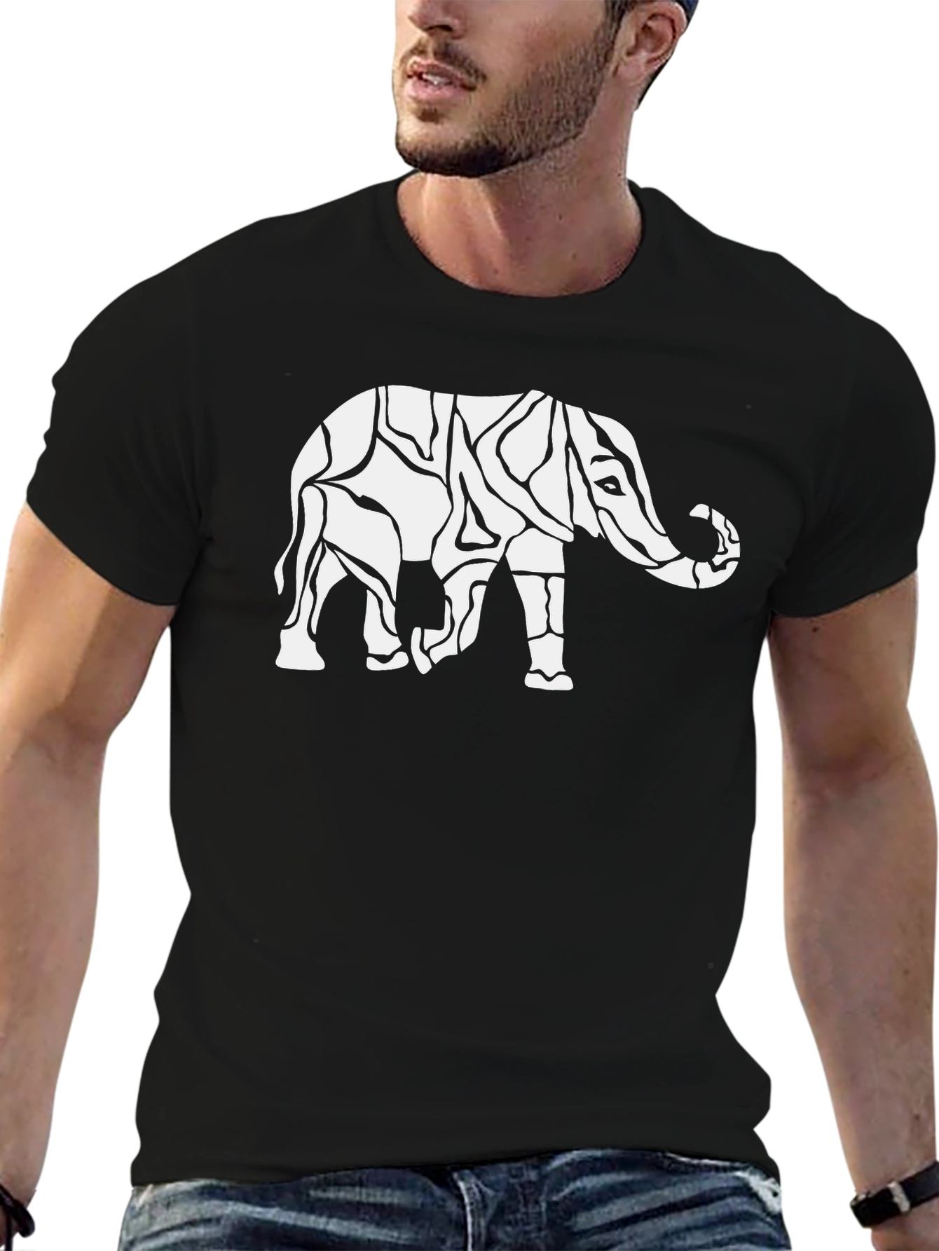 Abstract Elephant Print Black T-Shirt