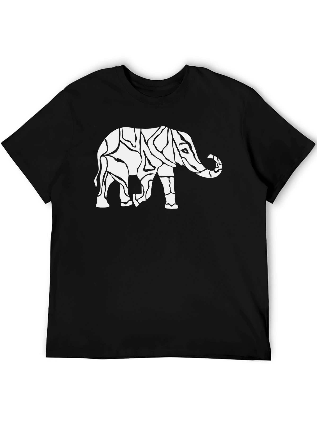 Abstract Elephant Print Black T-Shirt