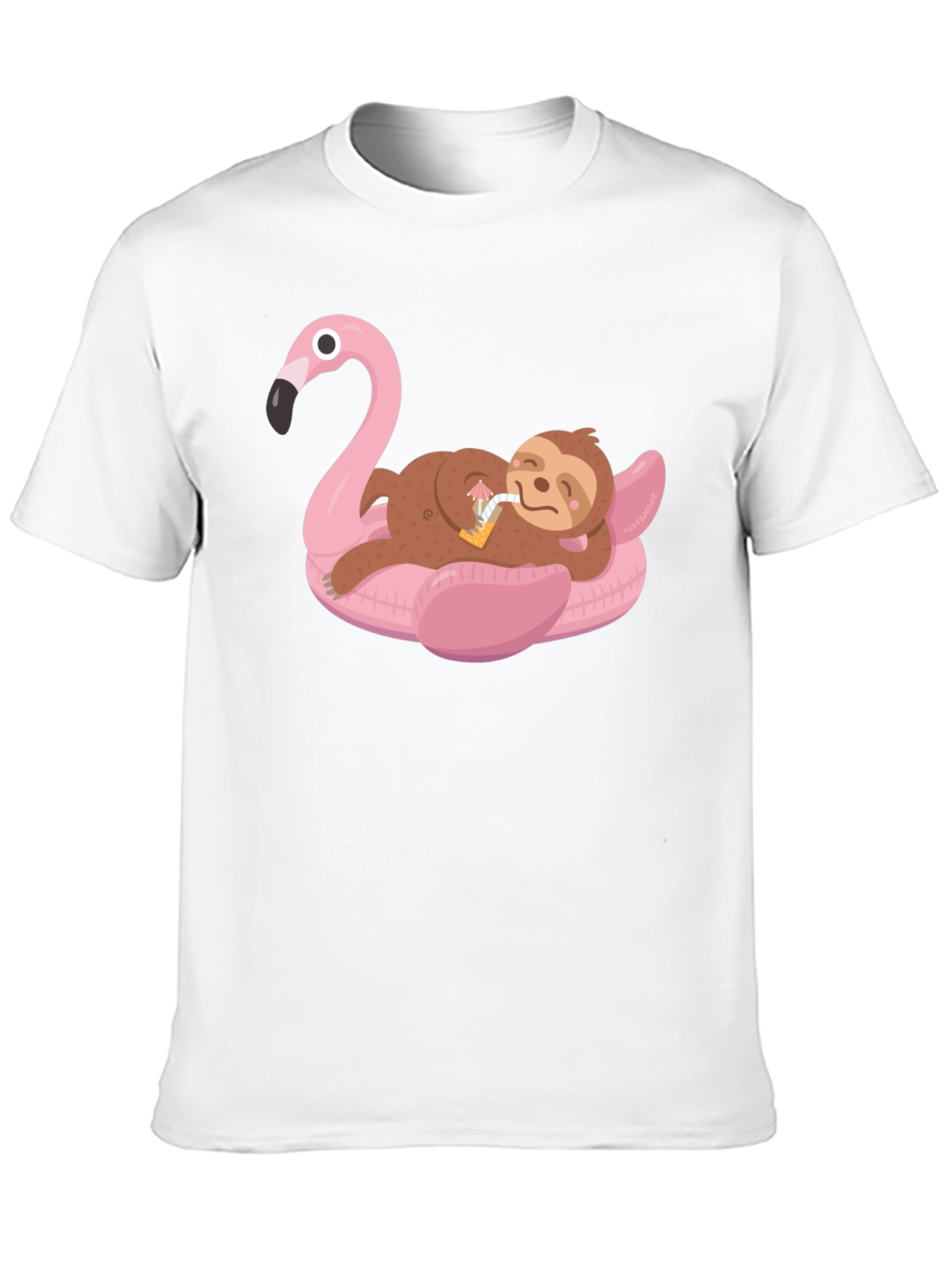 Sloth on Flamingo Pool Float Graphic Tee