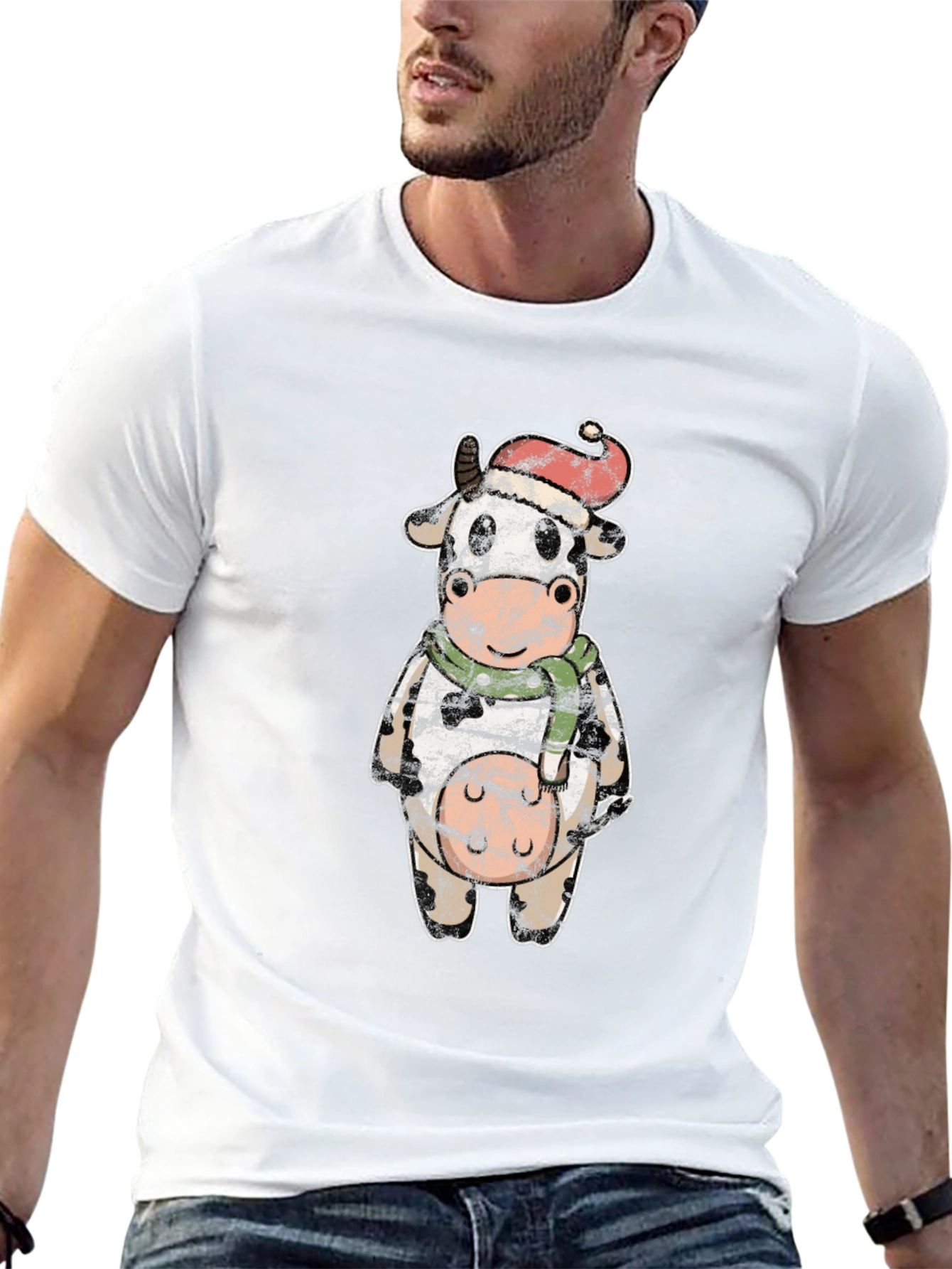 Festive Cow Graphic Tee - Holiday Season Style