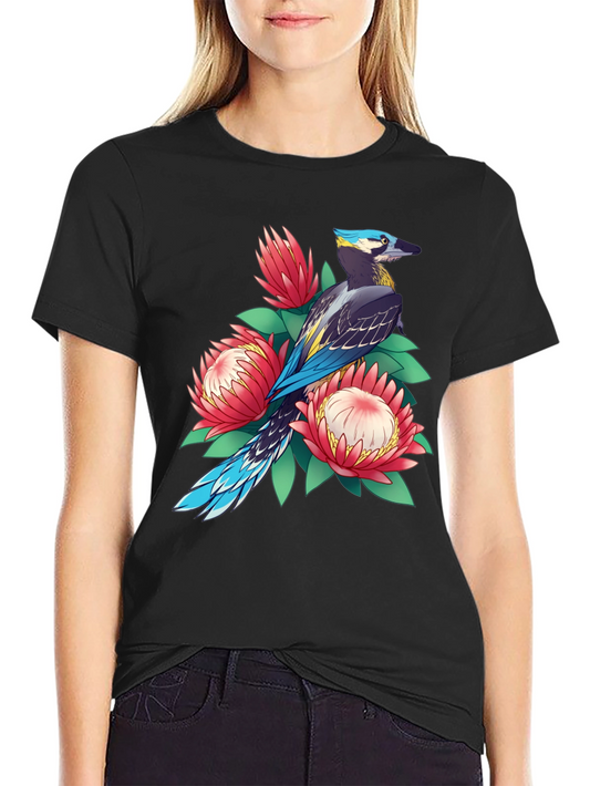 Bird & Floral Print T-Shirt - Casual Style