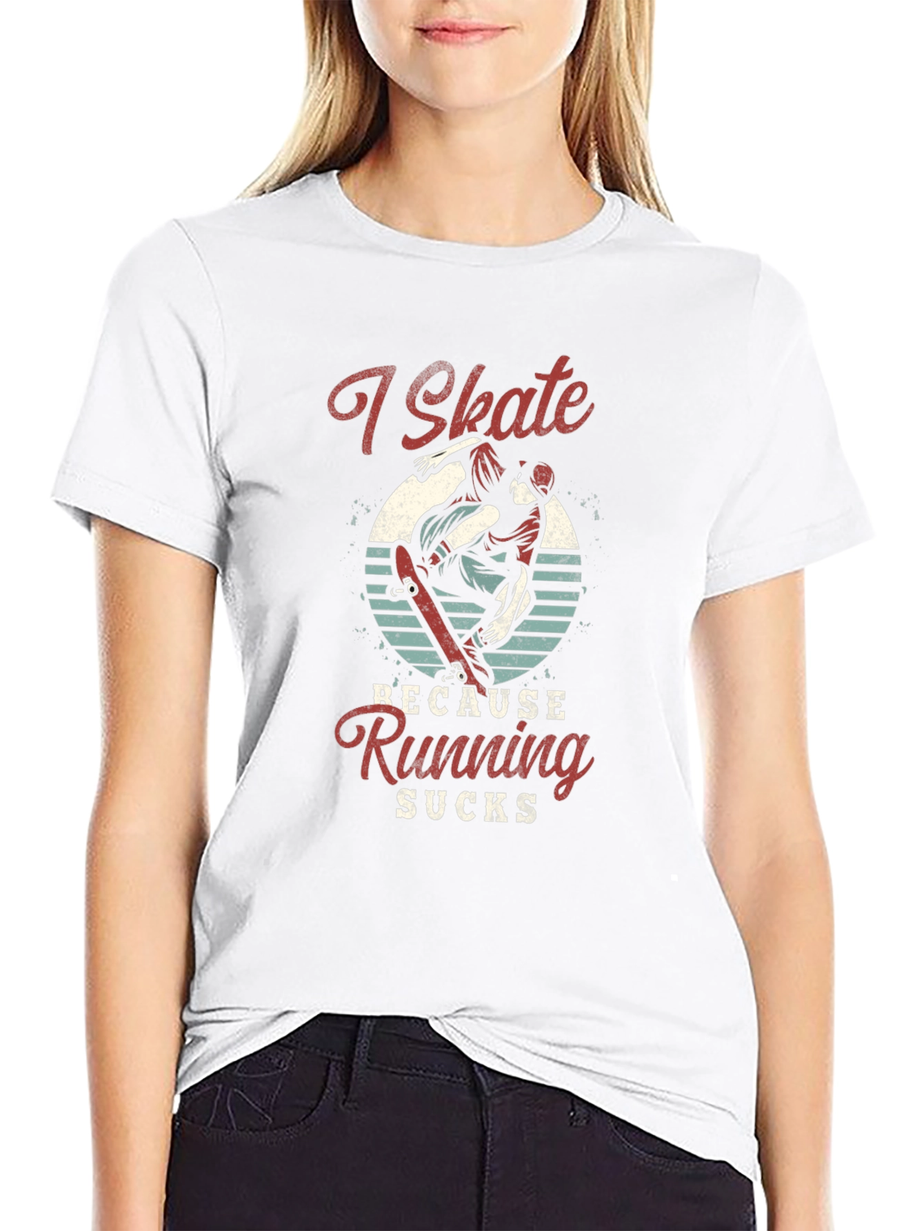 I Skate Because Running Sucks Black T-Shirt