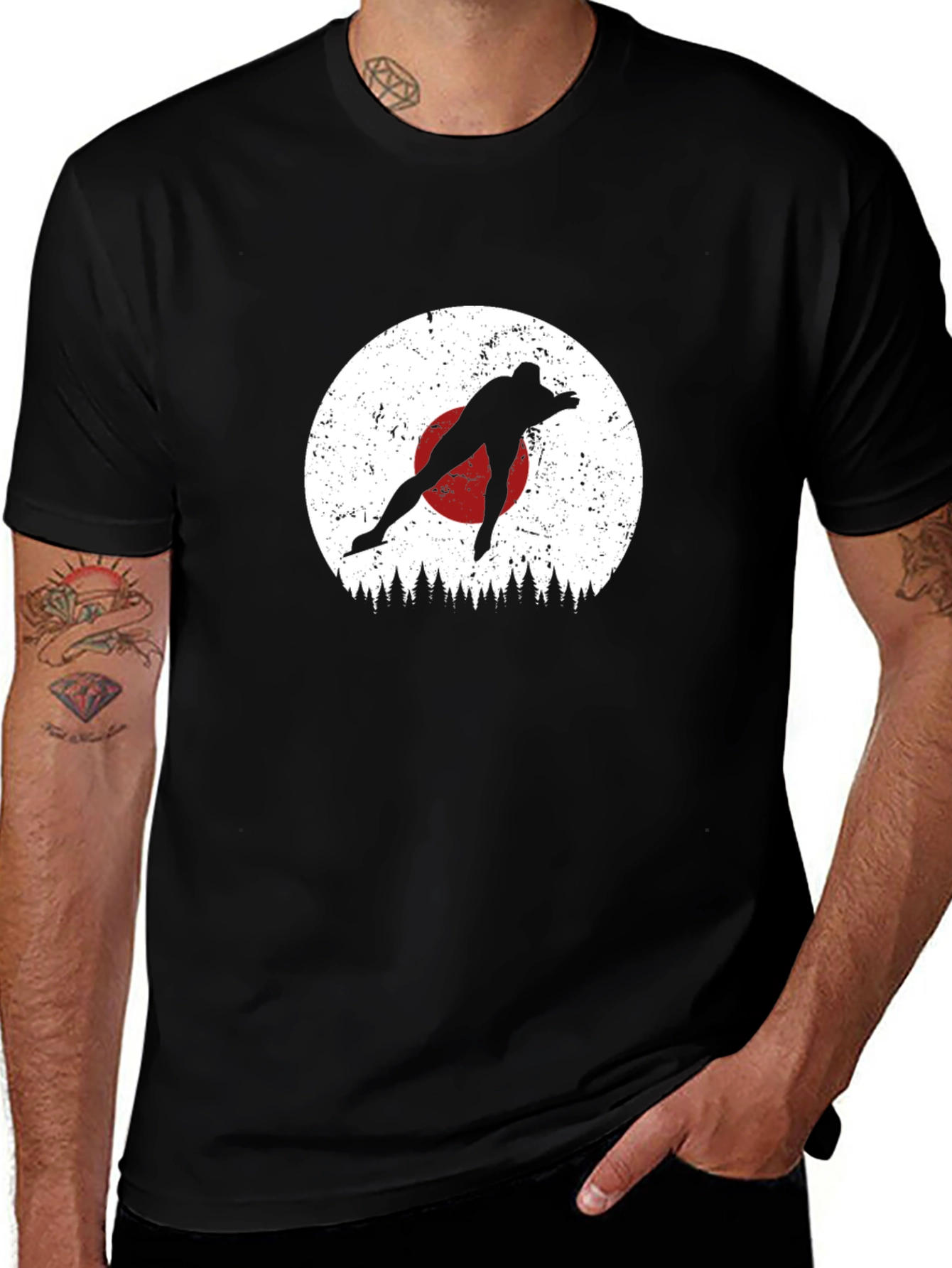 Retro Skier Silhouette Black Tee