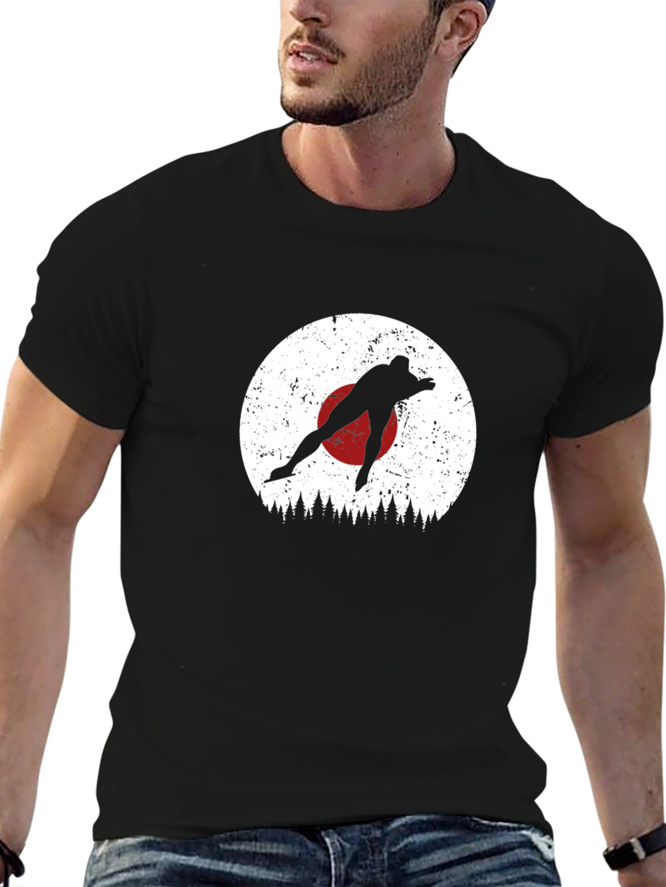 Retro Skier Silhouette Black Tee