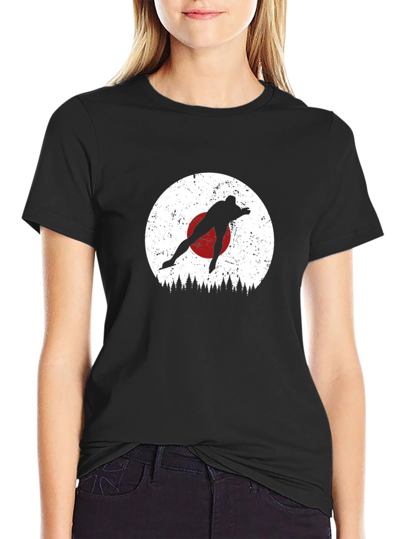 Retro Skier Silhouette Black Tee
