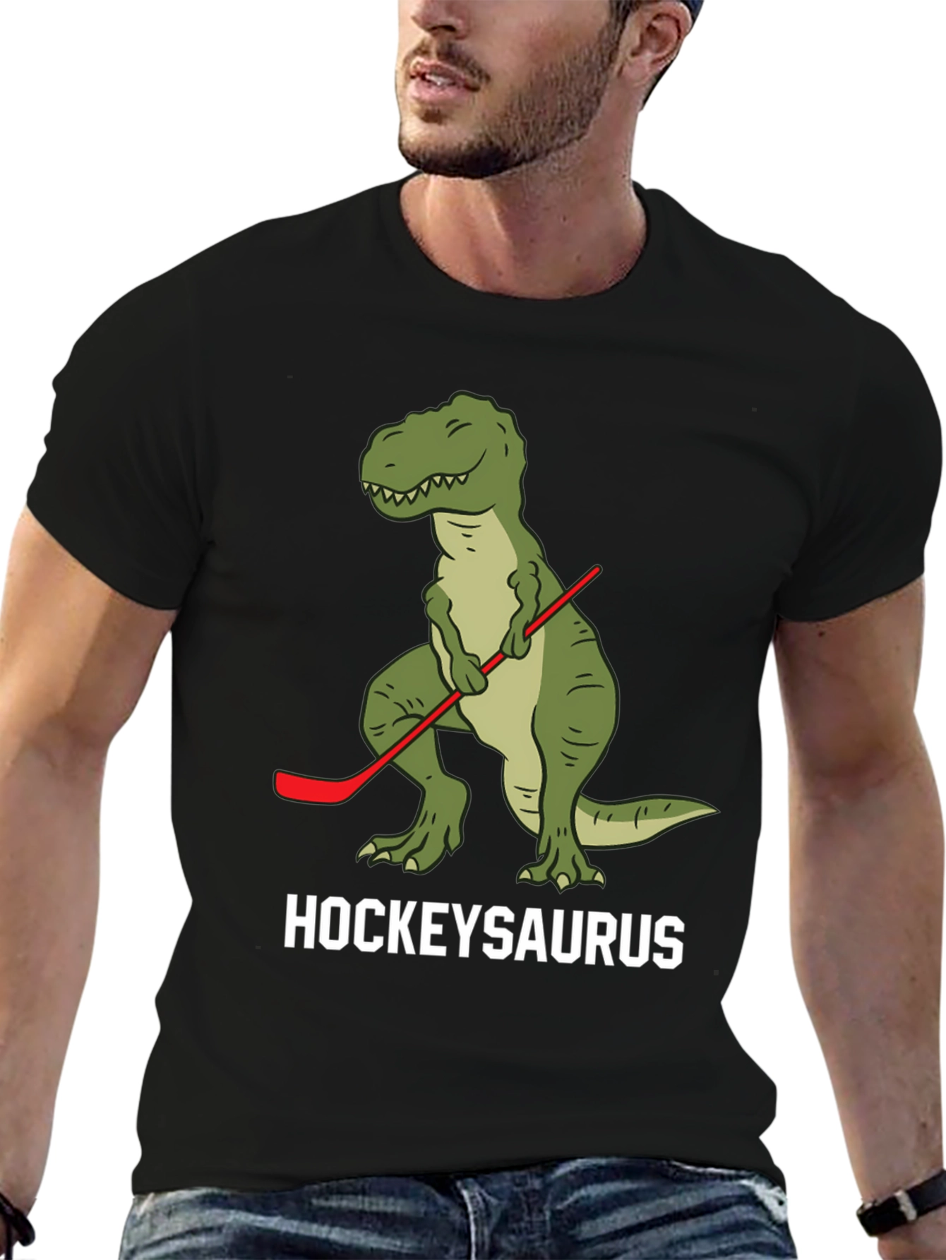 Hockey T-Rex Black T-Shirt - HockeySaurus