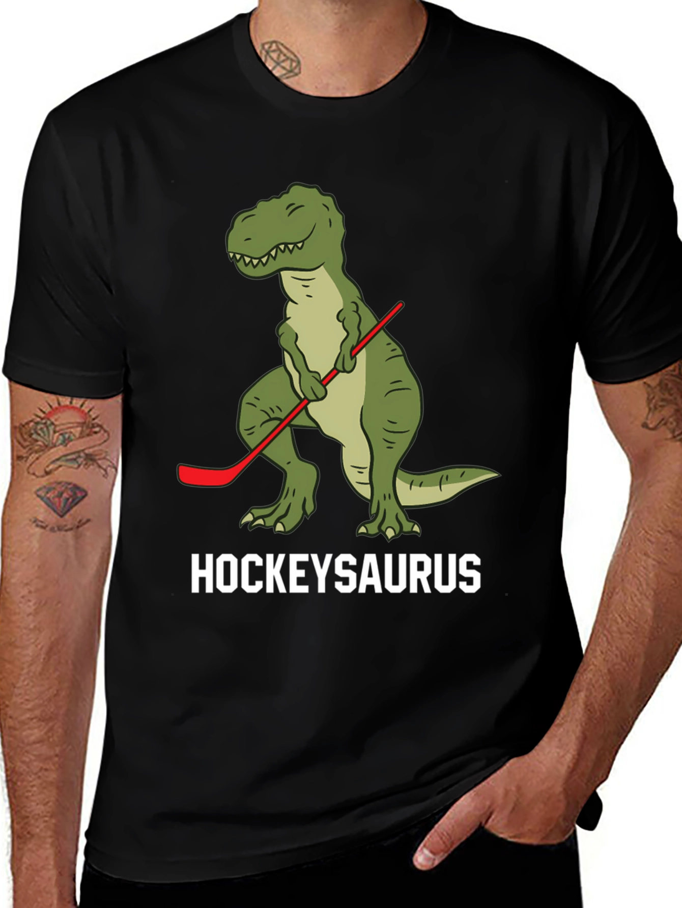 Hockey T-Rex Black T-Shirt - HockeySaurus