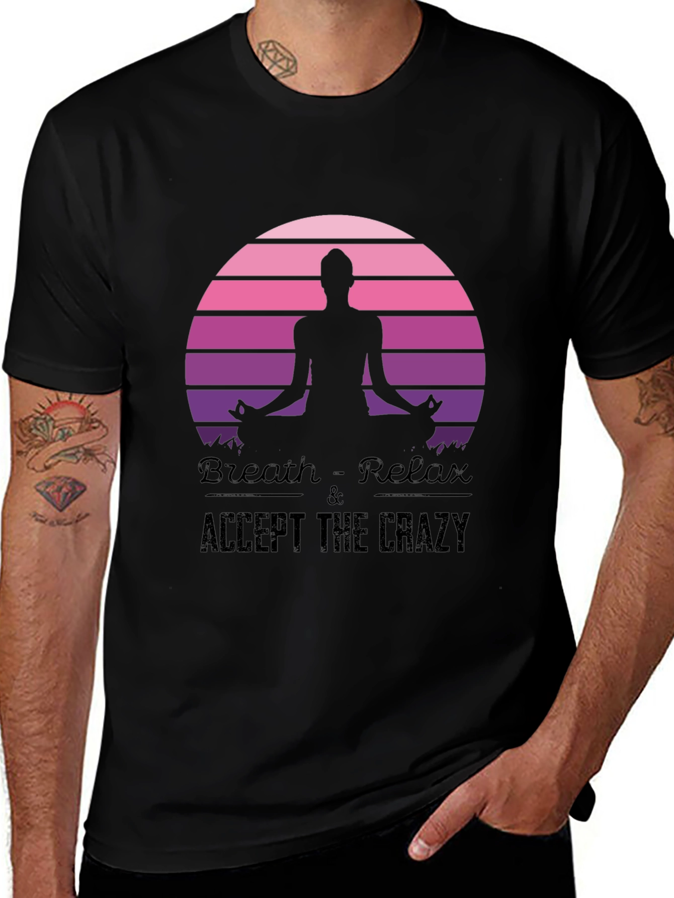 Breath Relax Accept the Crazy Yoga Black T-Shirt