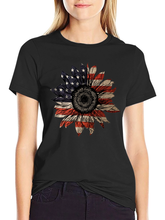 American Flag Sunflower Graphic T-Shirt