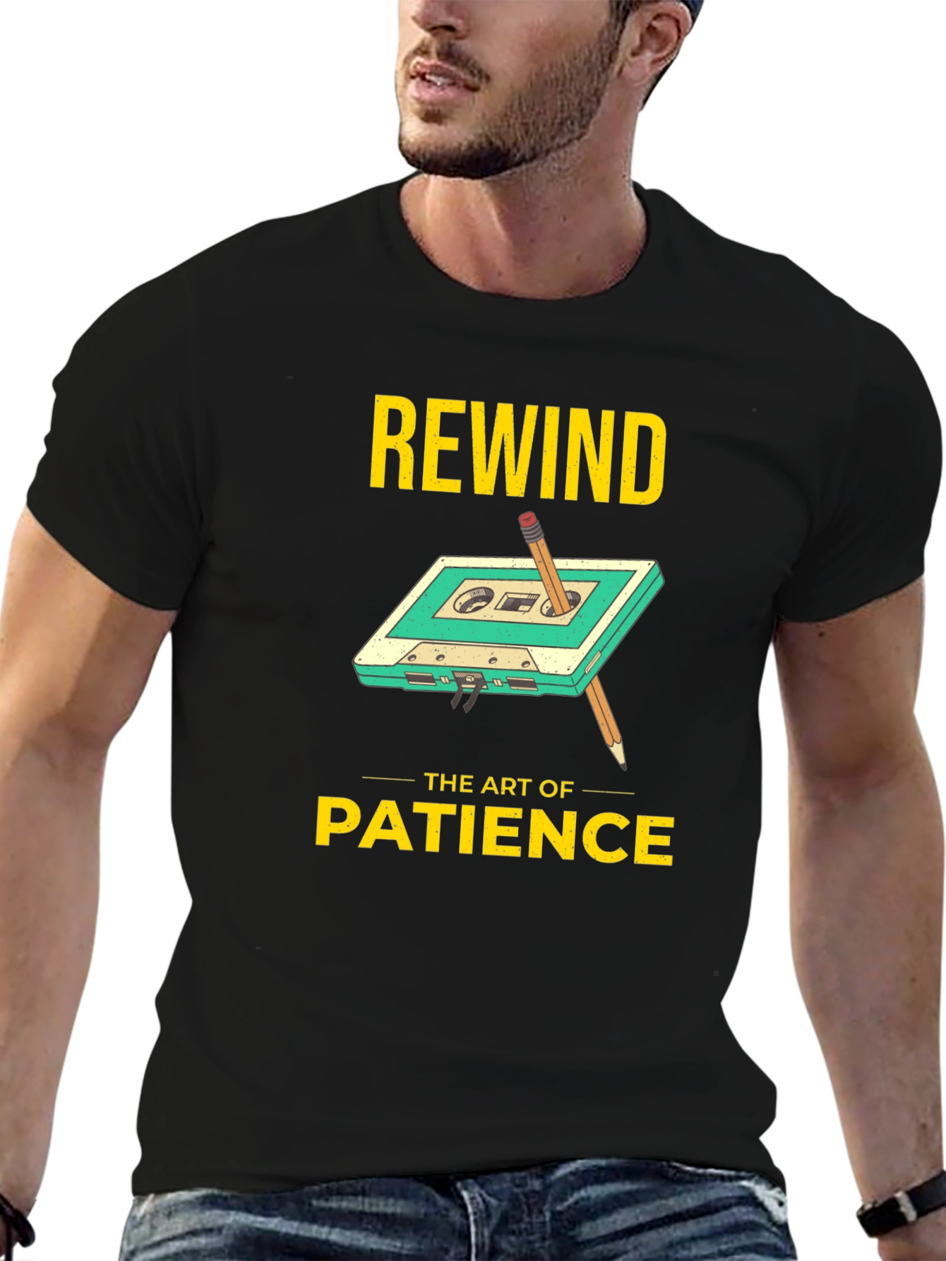 Rewind Patience Graphic Tee - Black Cotton
