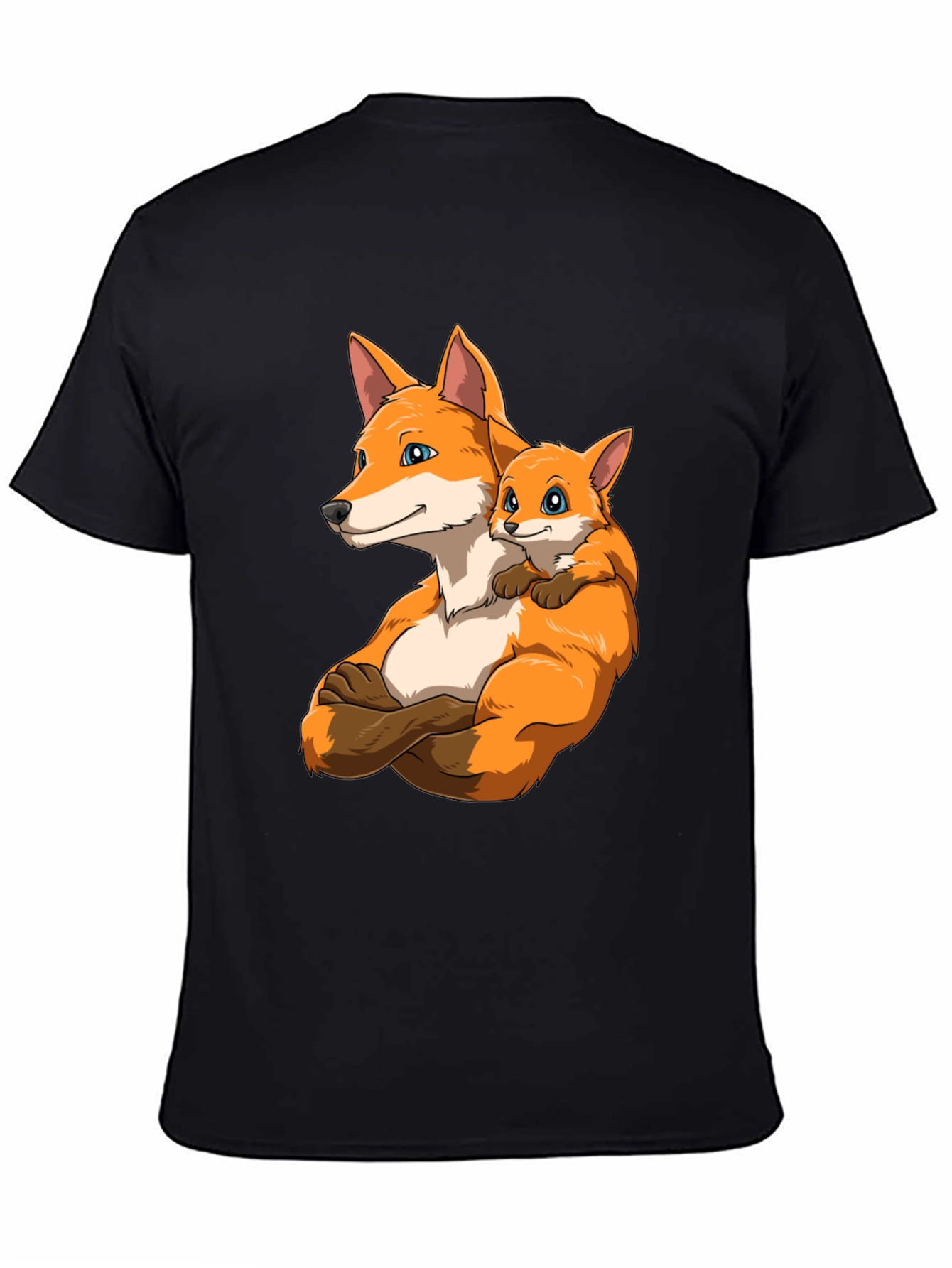 Fox Family Black T-Shirt - Cute Cartoon Design