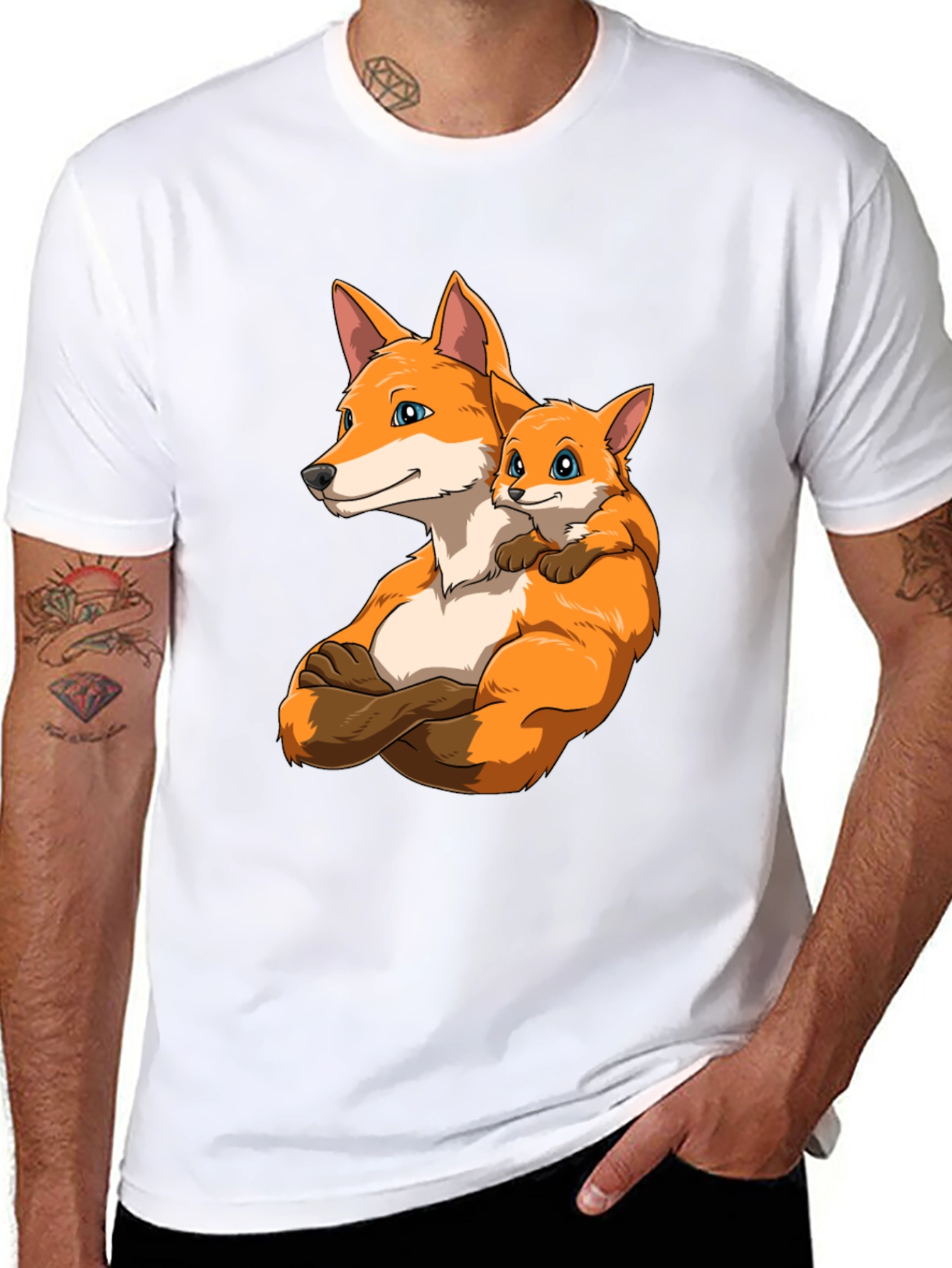 Fox Family Black T-Shirt - Cute Cartoon Design
