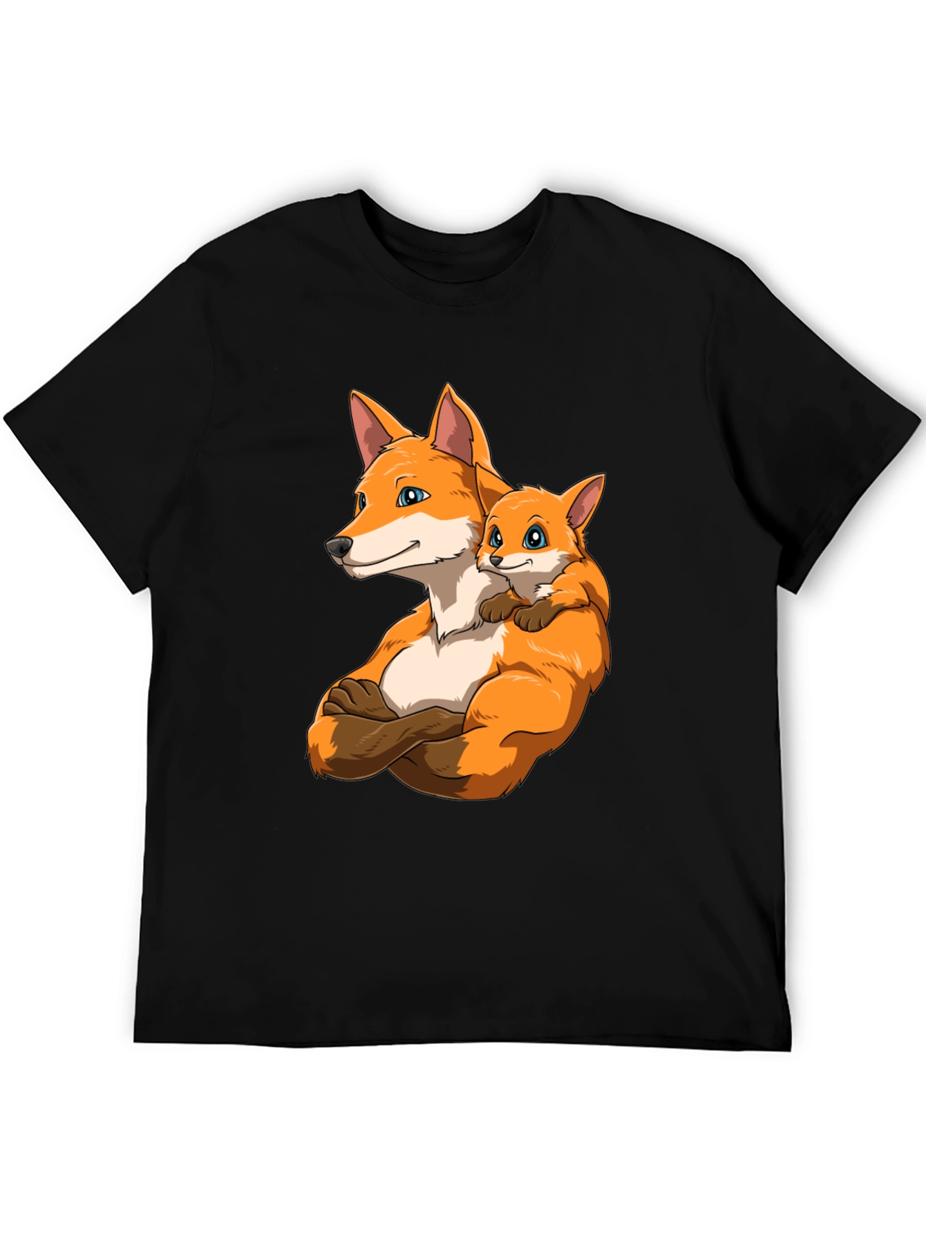 Fox Family Black T-Shirt - Cute Cartoon Design
