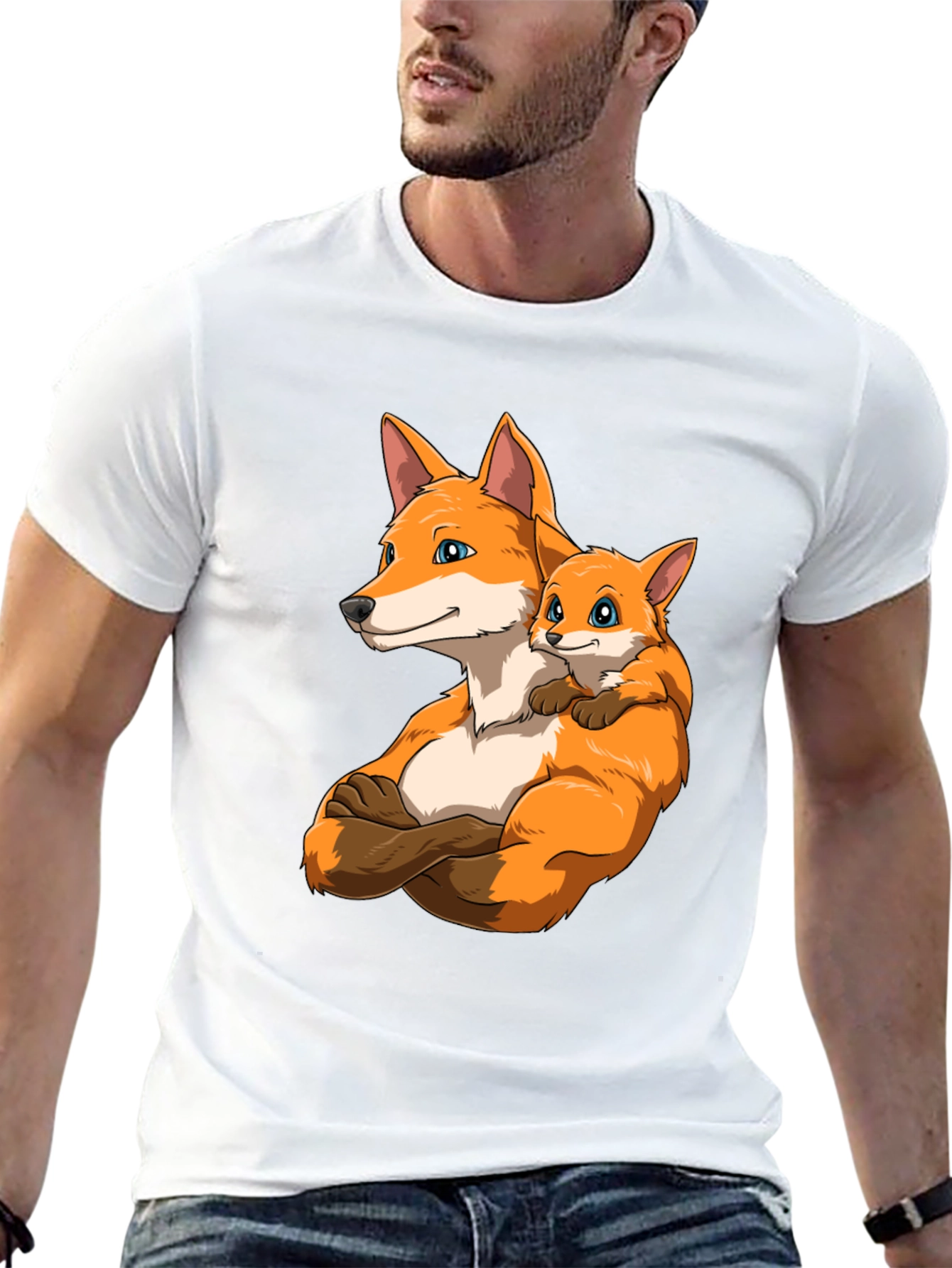 Fox Family Black T-Shirt - Cute Cartoon Design