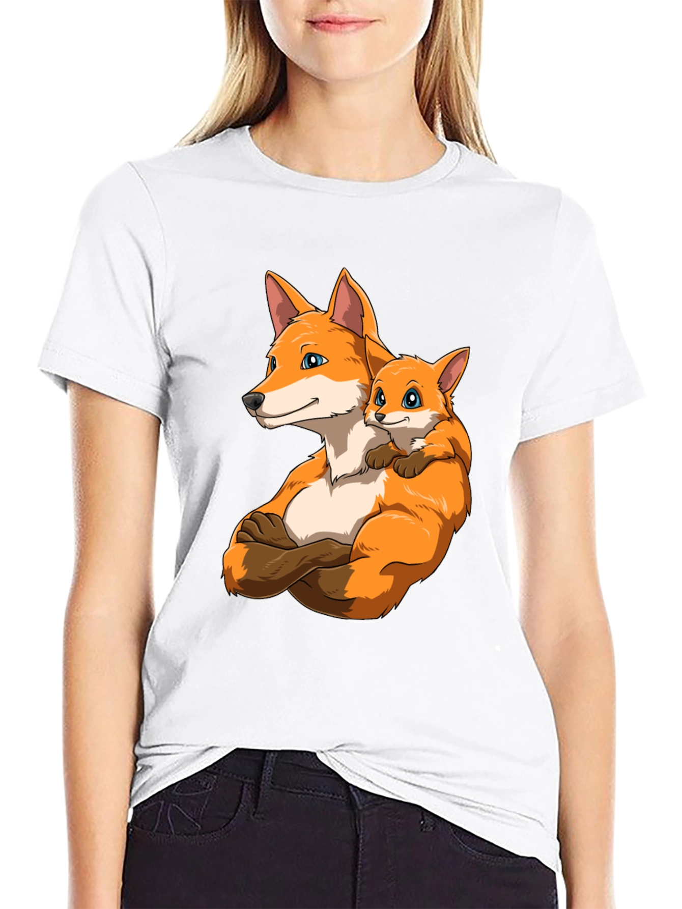 Fox Family Black T-Shirt - Cute Cartoon Design