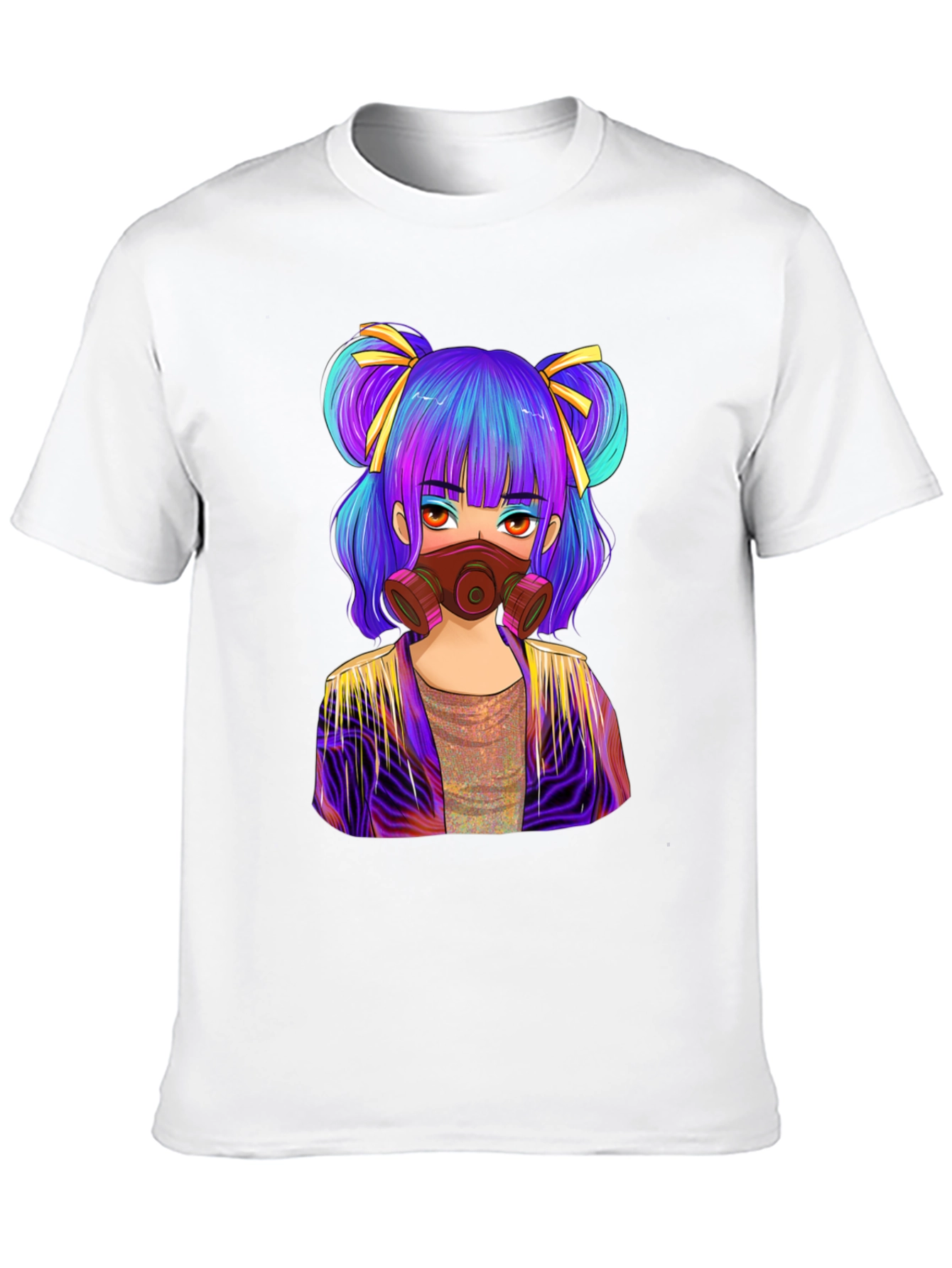 Anime Girl Gas Mask Graphic Tee - Black Cotton