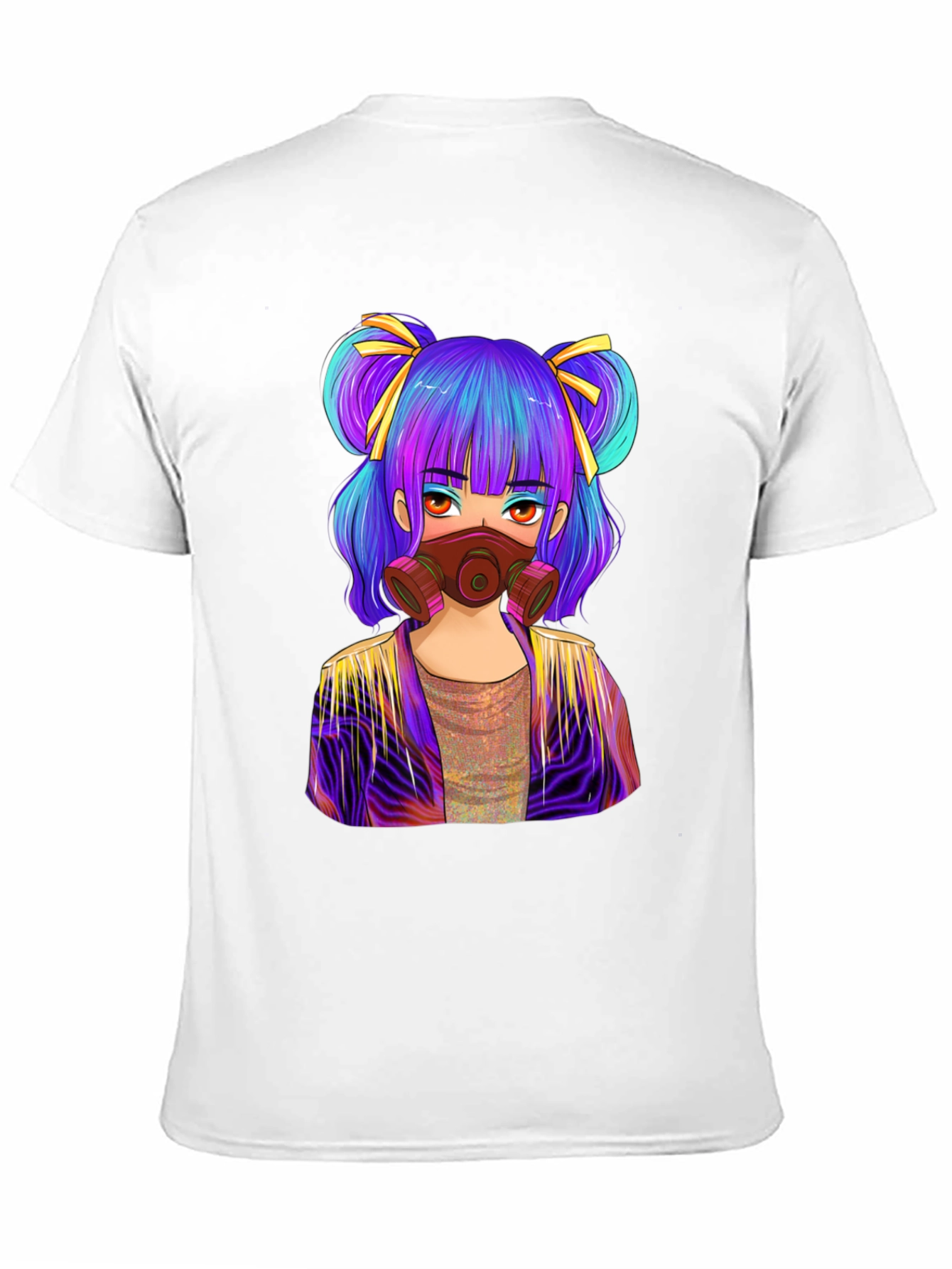 Anime Girl Gas Mask Graphic Tee - Black Cotton