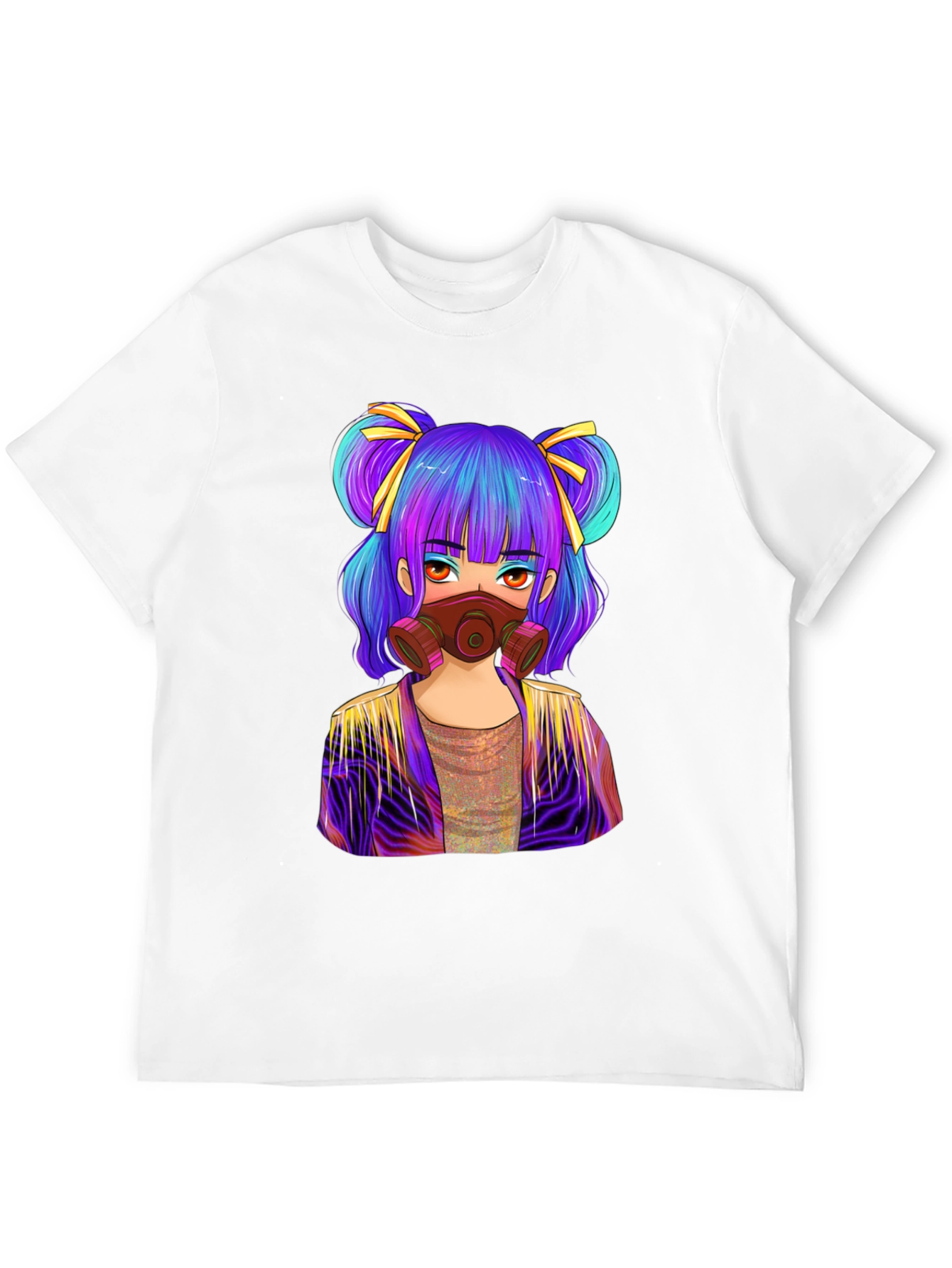 Anime Girl Gas Mask Graphic Tee - Black Cotton
