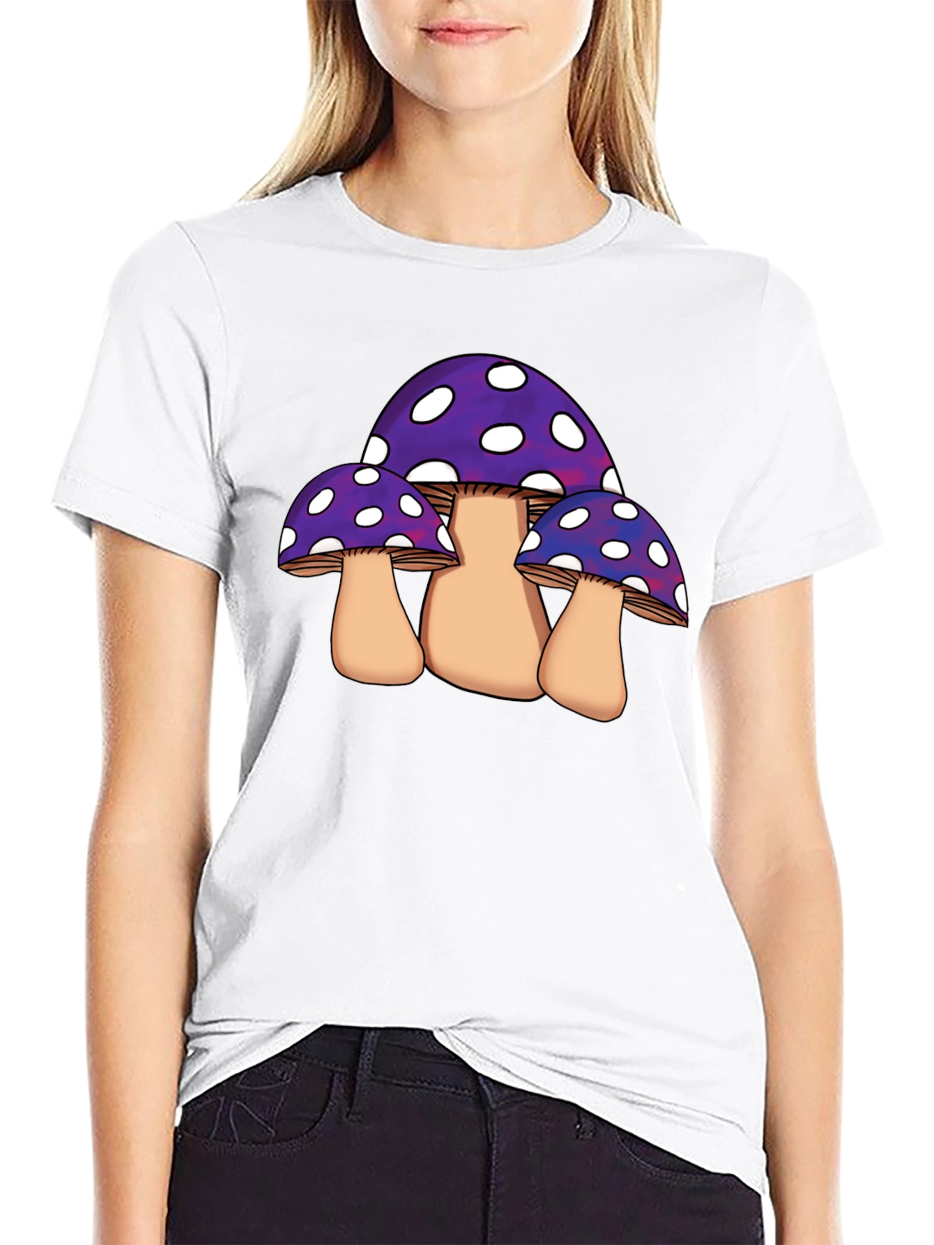 Funky Mushroom Graphic Tee - Black Cotton Blend