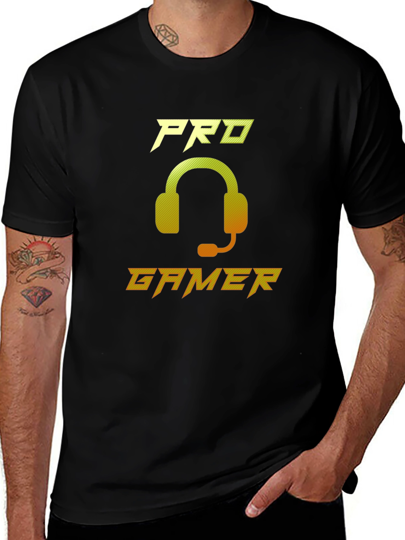 Pro Gamer Black Graphic Tee - Gaming Headset Design