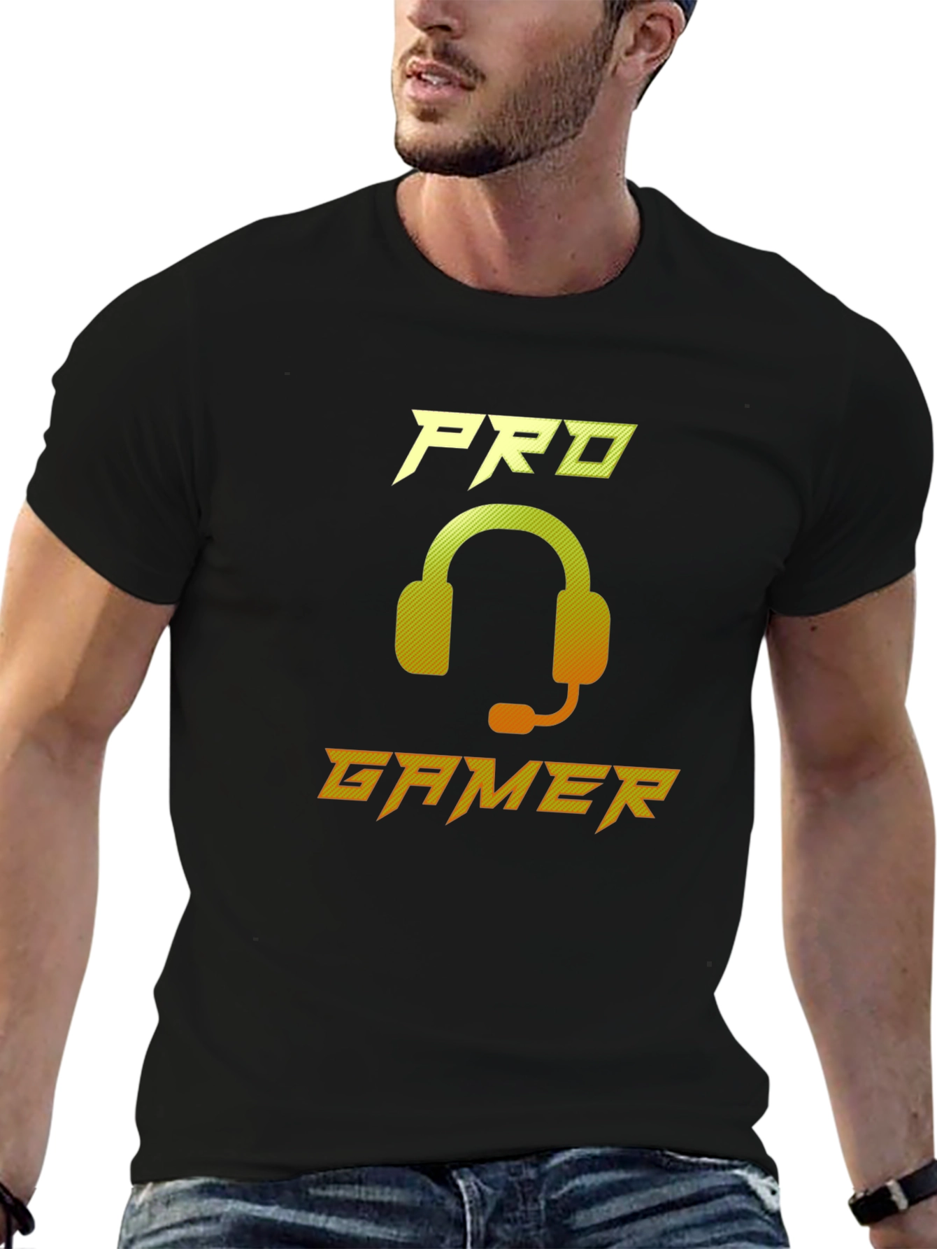 Pro Gamer Black Graphic Tee - Gaming Headset Design
