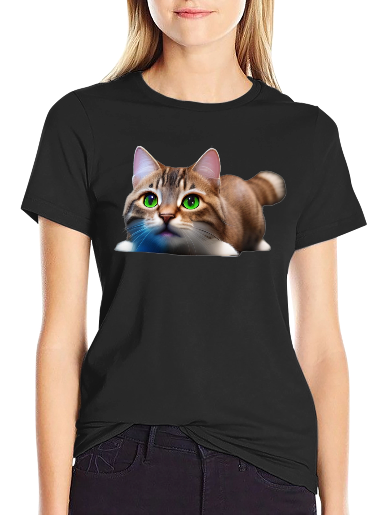 Cute Cat Graphic Tee - Soft Cotton Blend Shirt