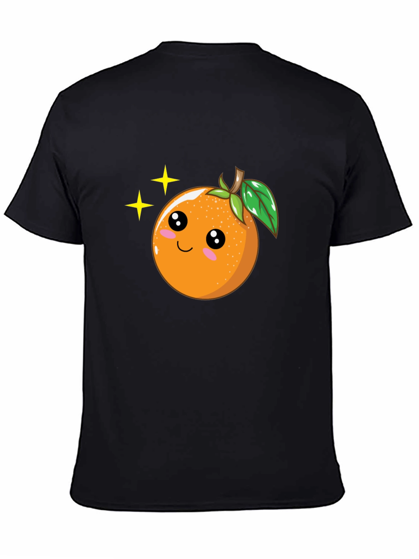 Cute Orange Cartoon Graphic Black T-Shirt