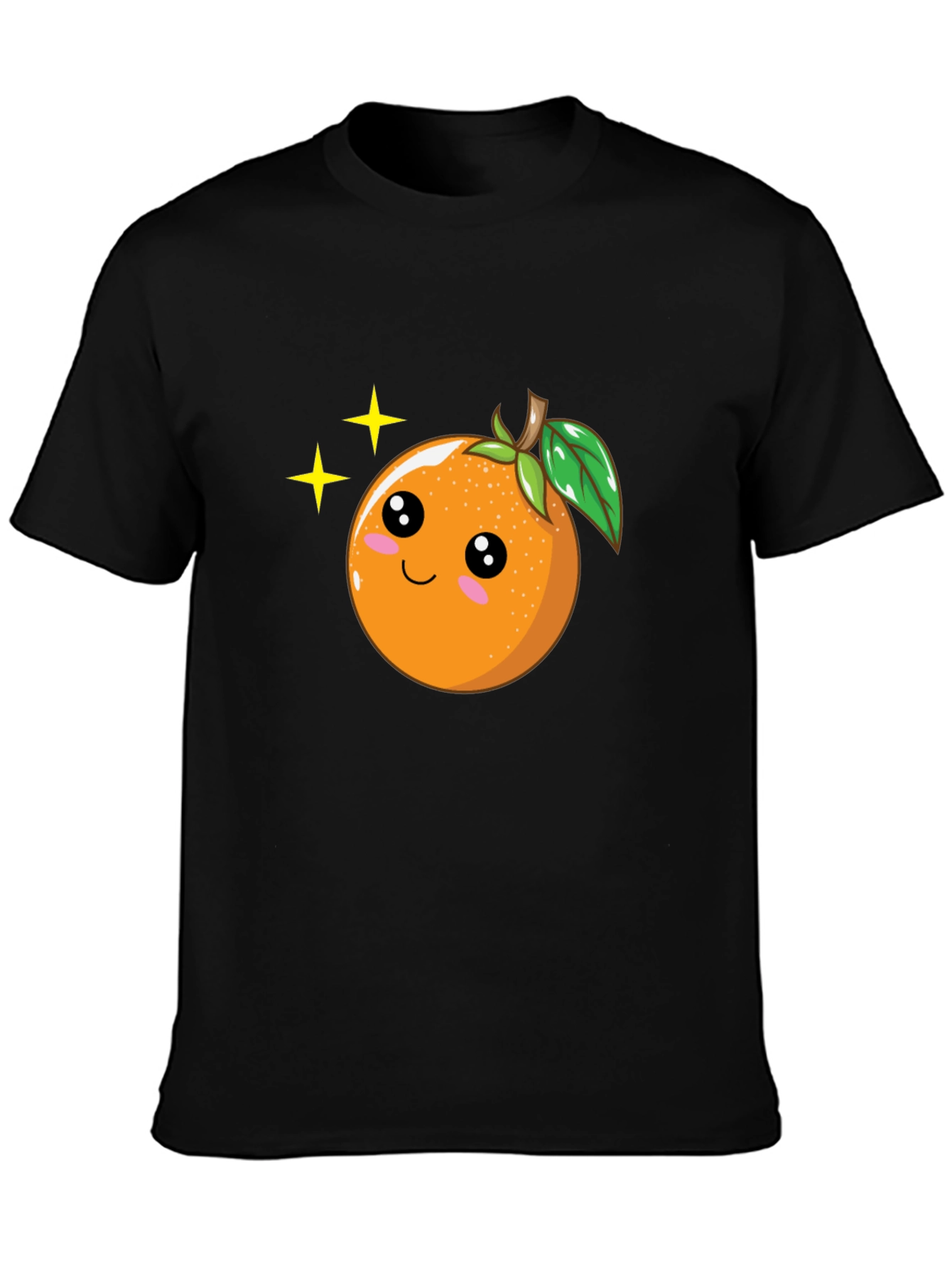 Cute Orange Cartoon Graphic Black T-Shirt
