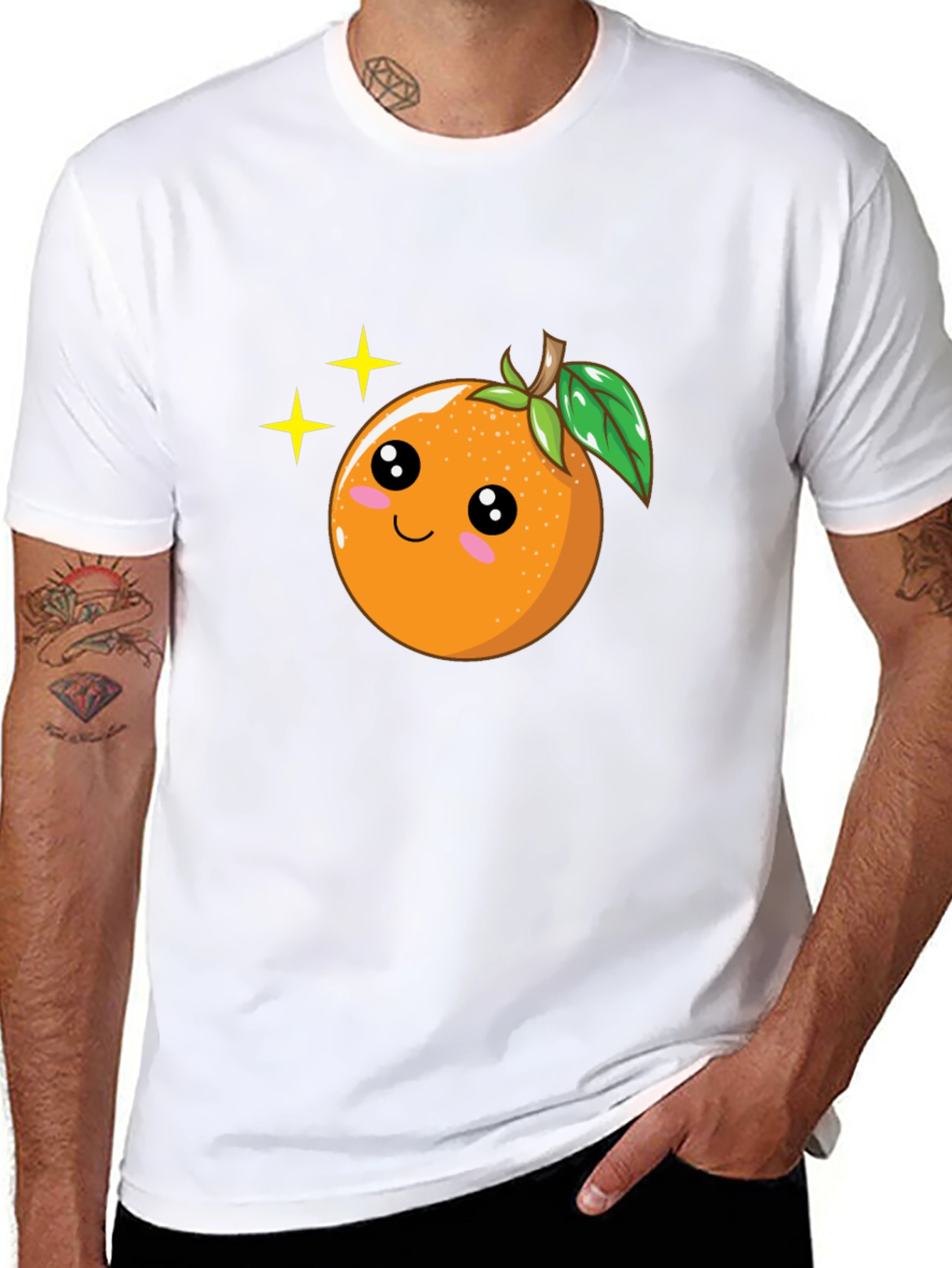 Cute Orange Cartoon Graphic Black T-Shirt