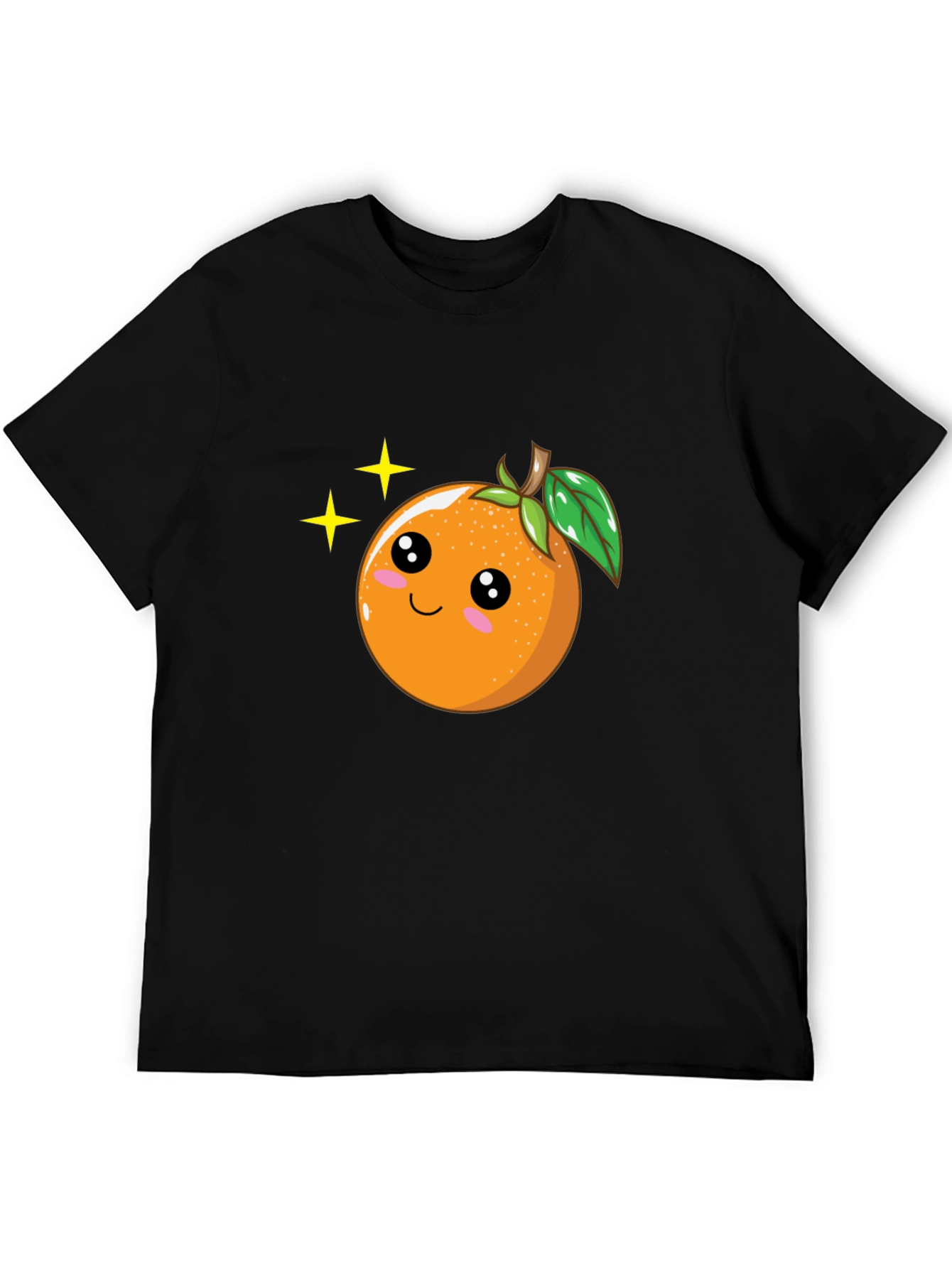 Cute Orange Cartoon Graphic Black T-Shirt