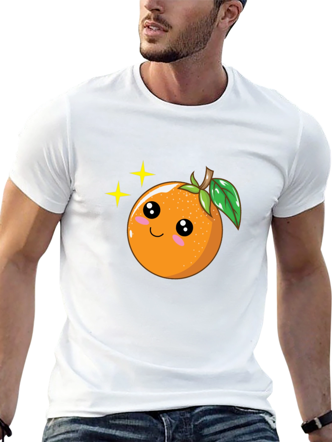 Cute Orange Cartoon Graphic Black T-Shirt