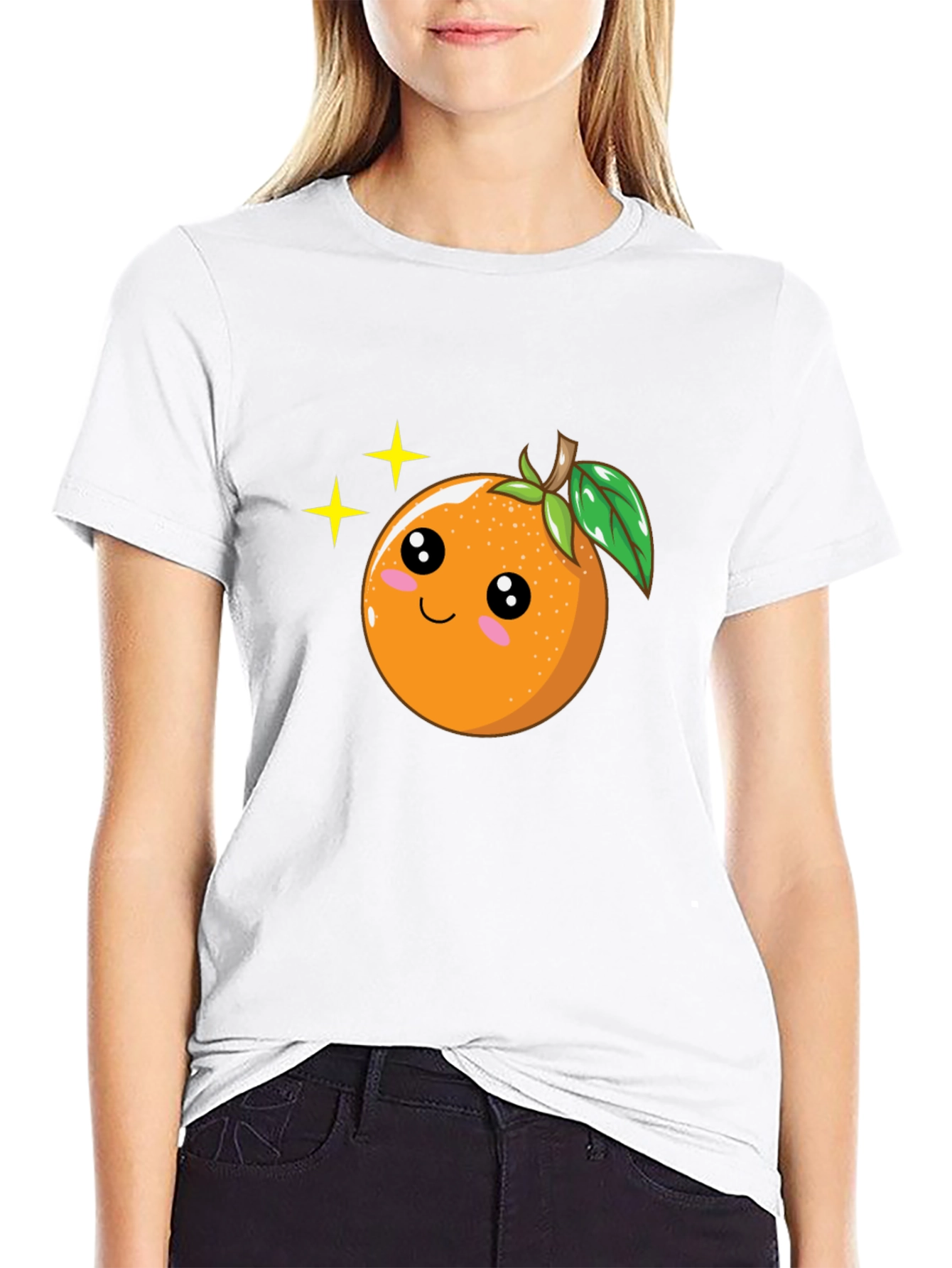 Cute Orange Cartoon Graphic Black T-Shirt
