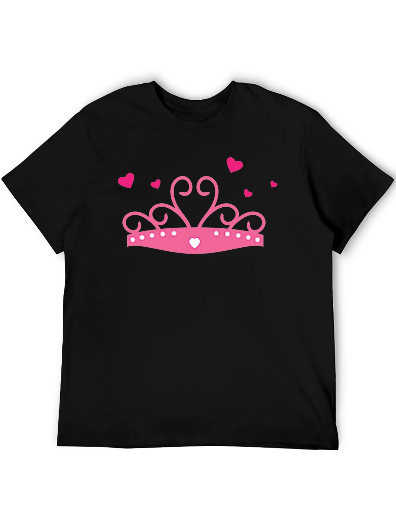 Pink Princess Crown Graphic Black T-Shirt