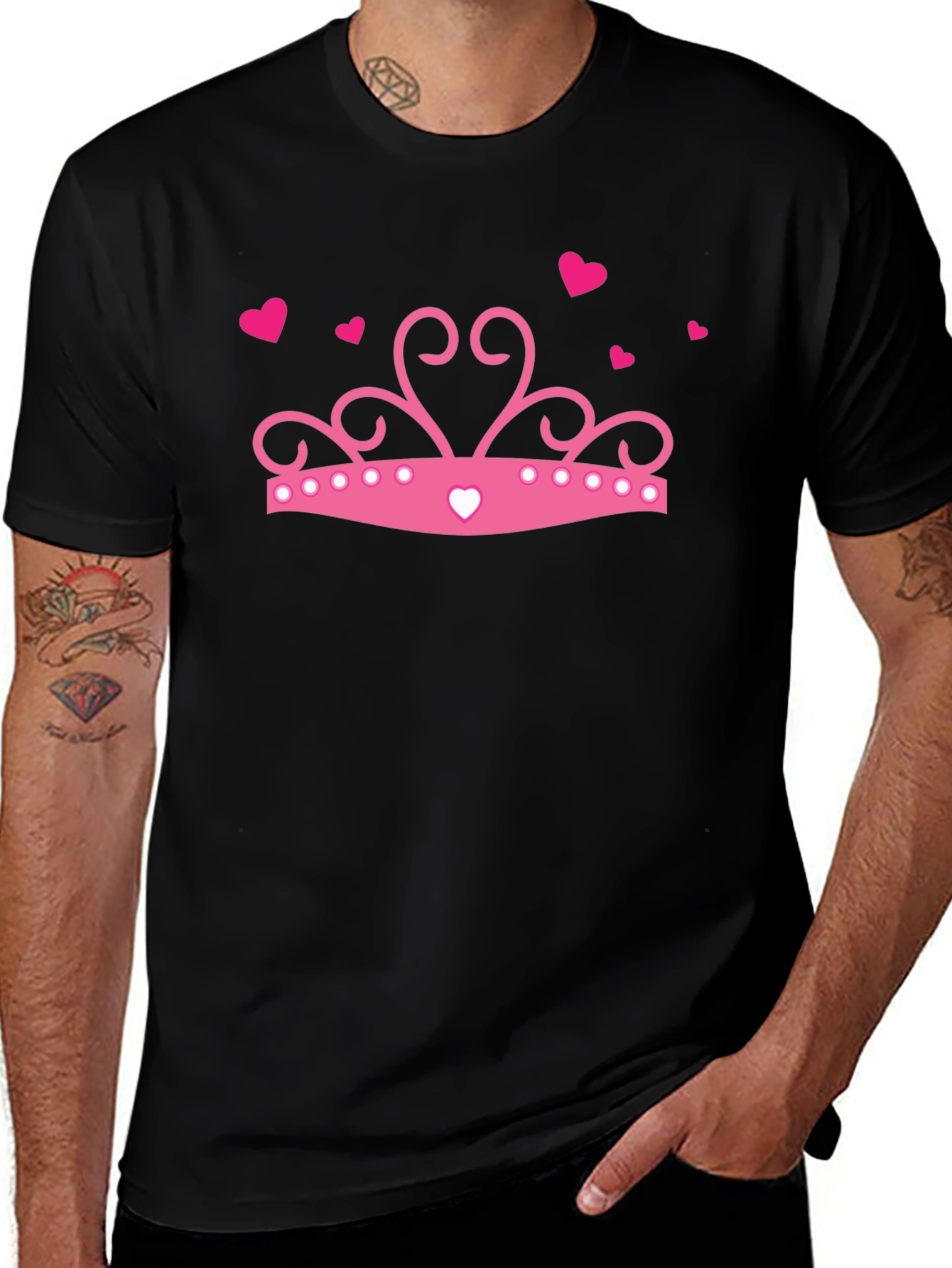Pink Princess Crown Graphic Black T-Shirt