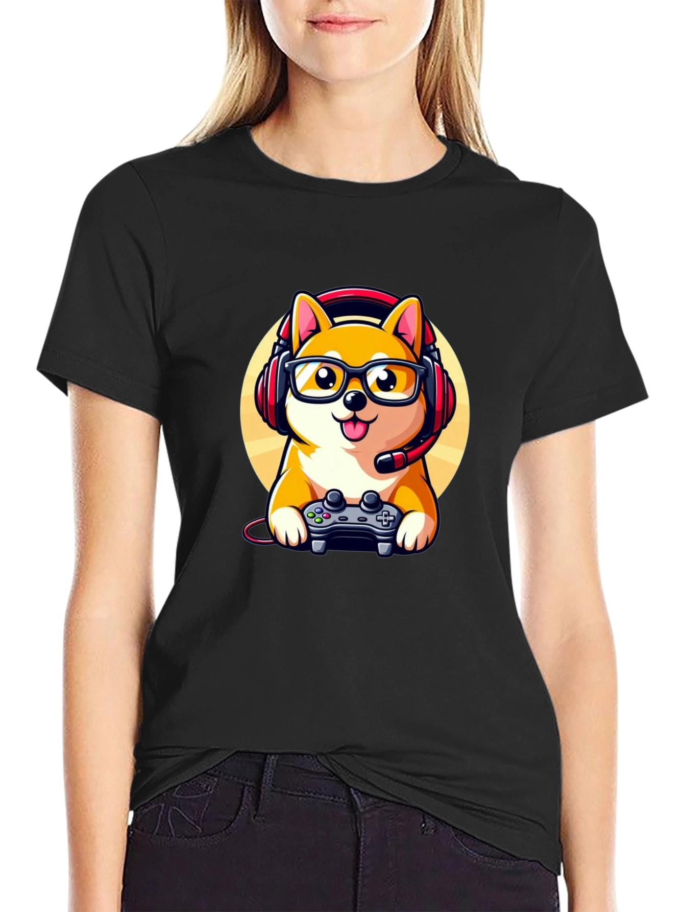 Gamer Dog T-Shirt: Shiba Inu with Headset