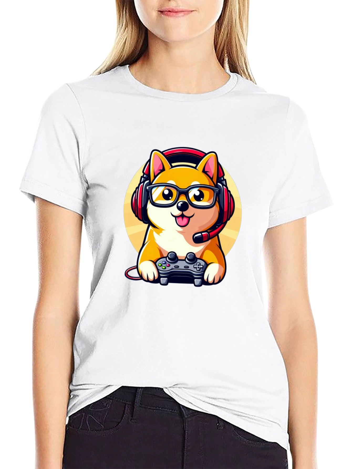 Gamer Dog T-Shirt: Shiba Inu with Headset