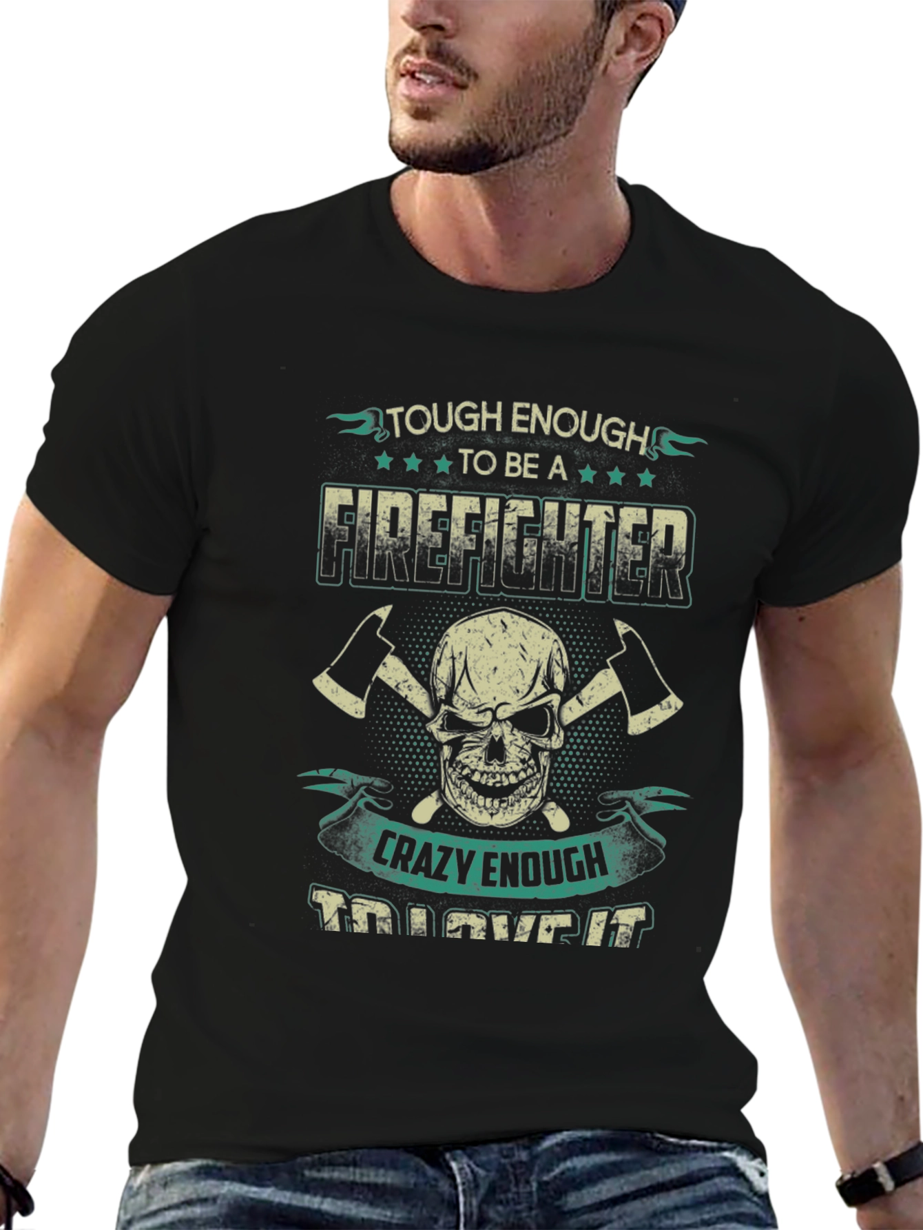 Firefighter Skull Graphic T-Shirt