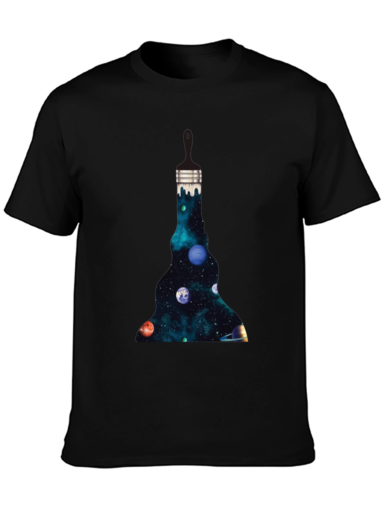 Galaxy Paintbrush Mens Black Graphic T-Shirt
