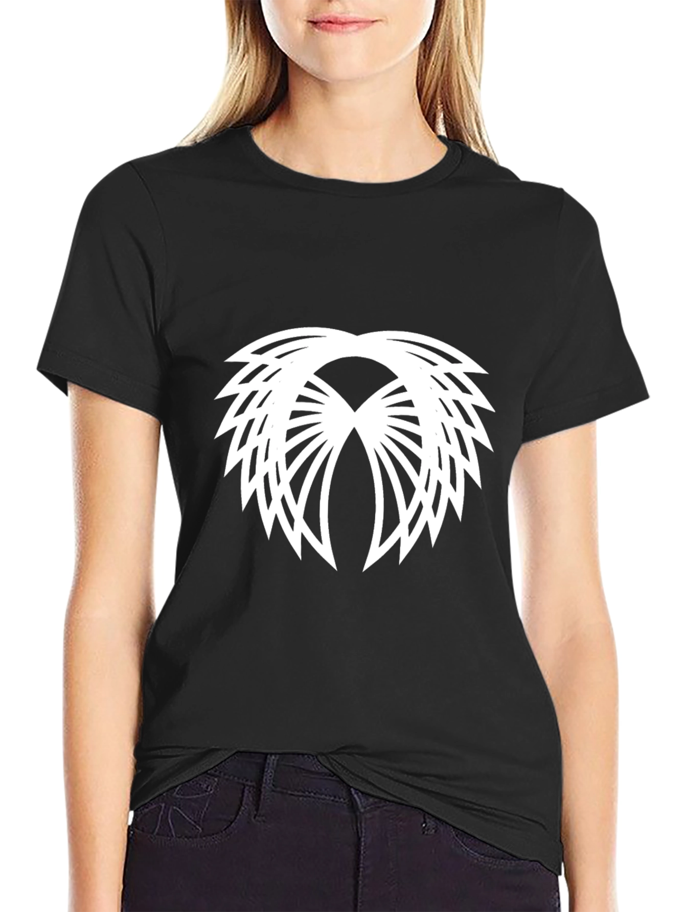 Modern Geometric Graphic Tee - Black Cotton Blend