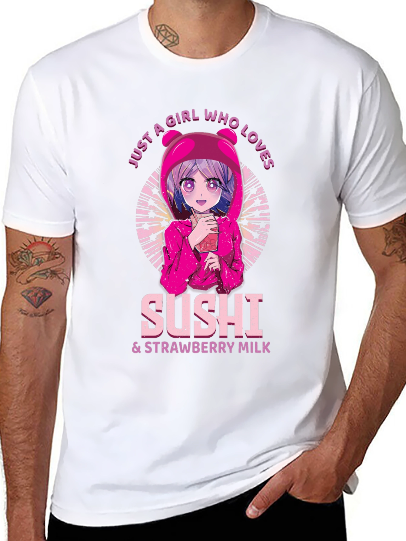 Sushi & Strawberry Milk Anime Graphic T-Shirt