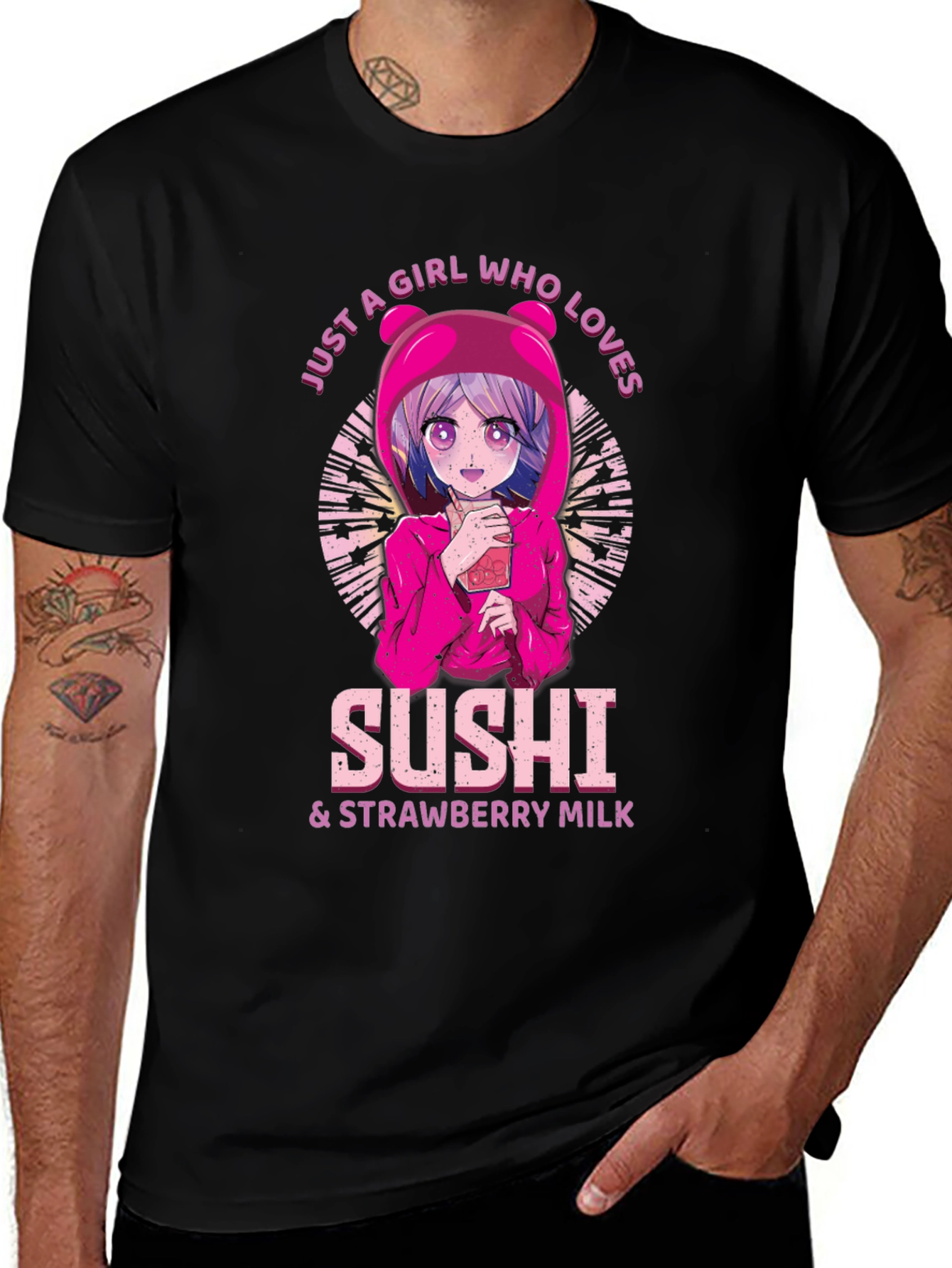 Sushi & Strawberry Milk Anime Graphic T-Shirt