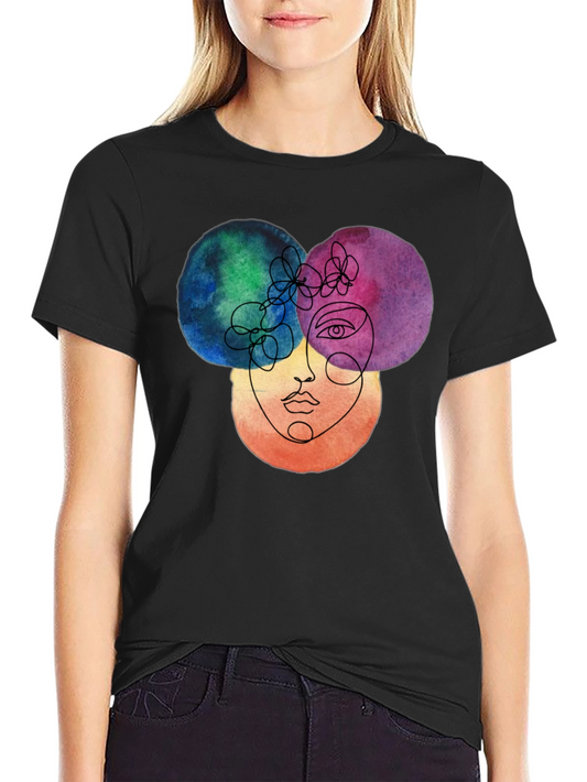 Abstract Face Graphic Tee - Artistic Watercolor Design