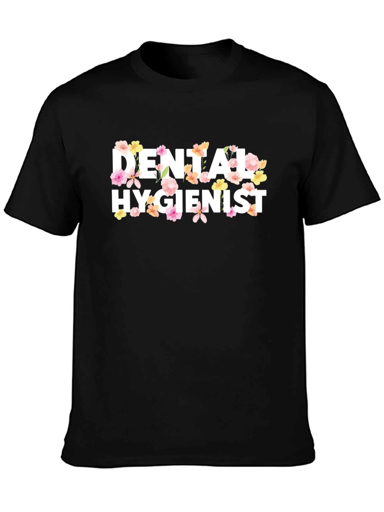 Floral Dental Hygienist Black T-Shirt