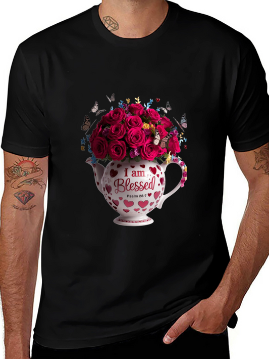 Blessed Roses in Teapot Graphic Tee - Black
