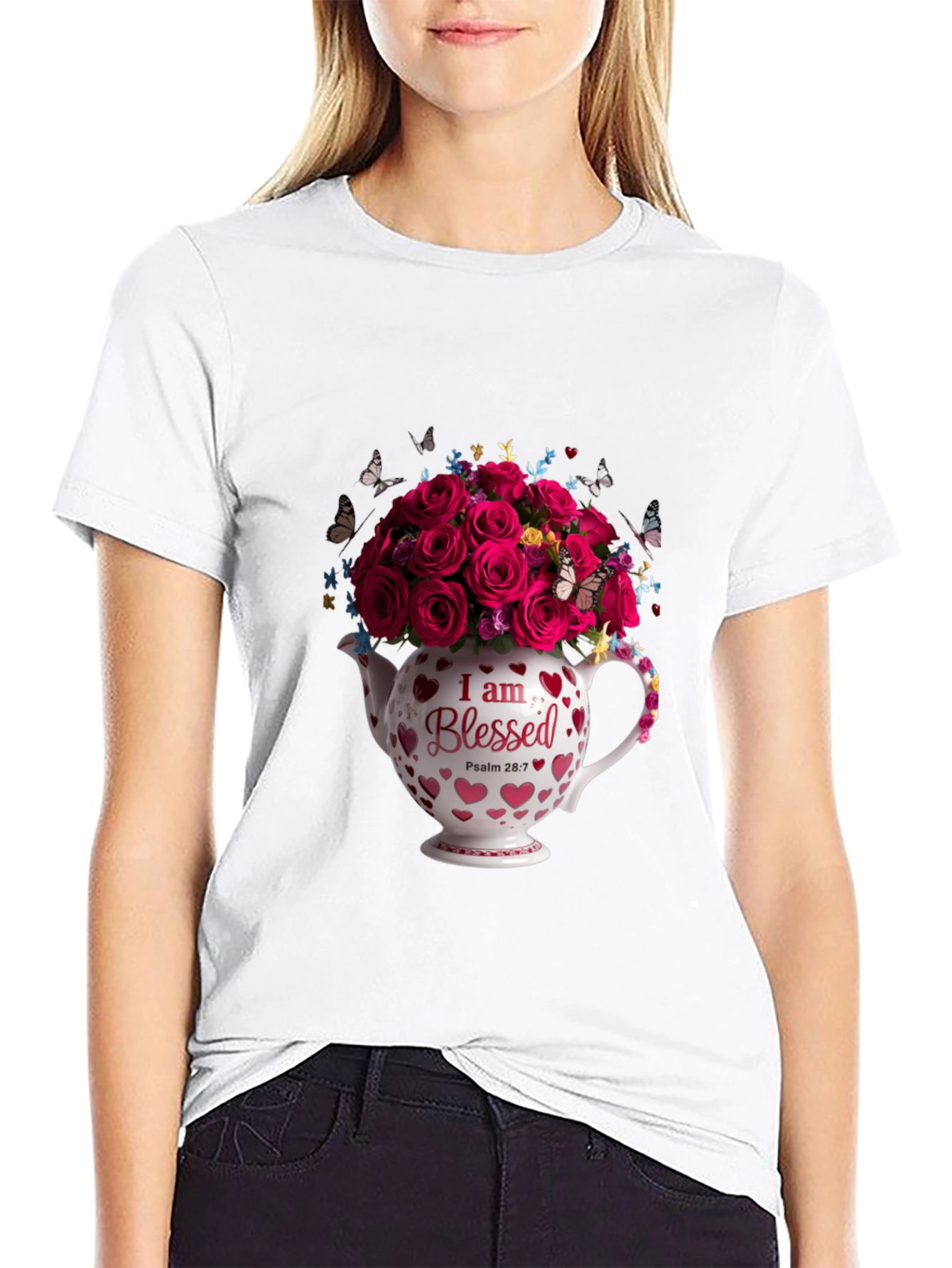 Blessed Roses in Teapot Graphic Tee - Black