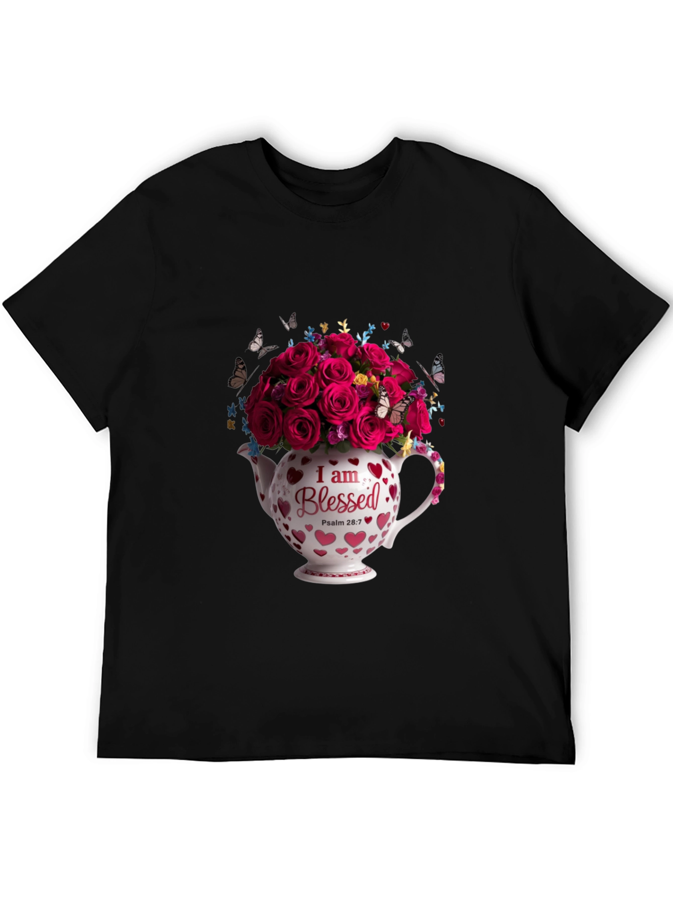 Blessed Roses in Teapot Graphic Tee - Black