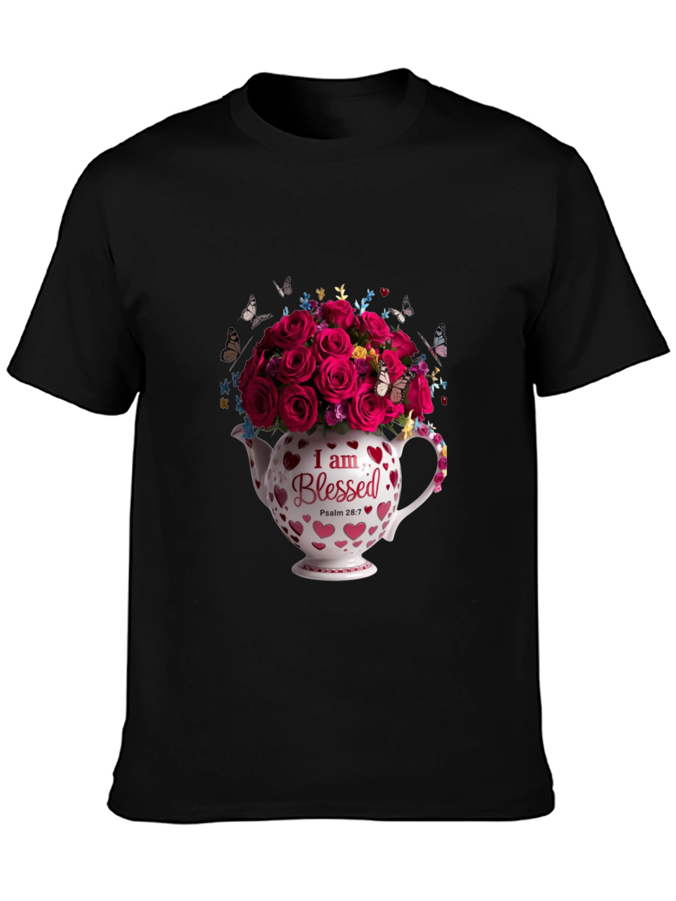 Blessed Roses in Teapot Graphic Tee - Black