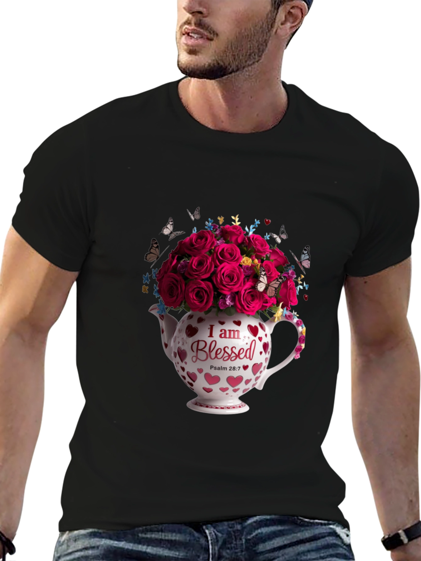 Blessed Roses in Teapot Graphic Tee - Black